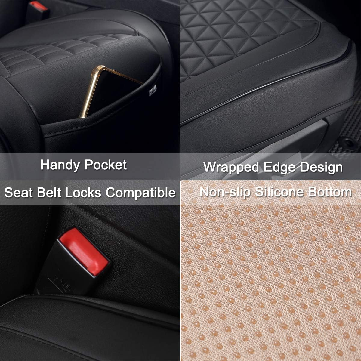 Black Panther 1 Pair Luxury Faux Leather Car Seat Covers Front Bottom Seat Cushion Covers, Anti-Slip and Wrap around the Bottom, Fit 95% of Vehicles - Black - A Pair-Triangle - Light Grey image number 2