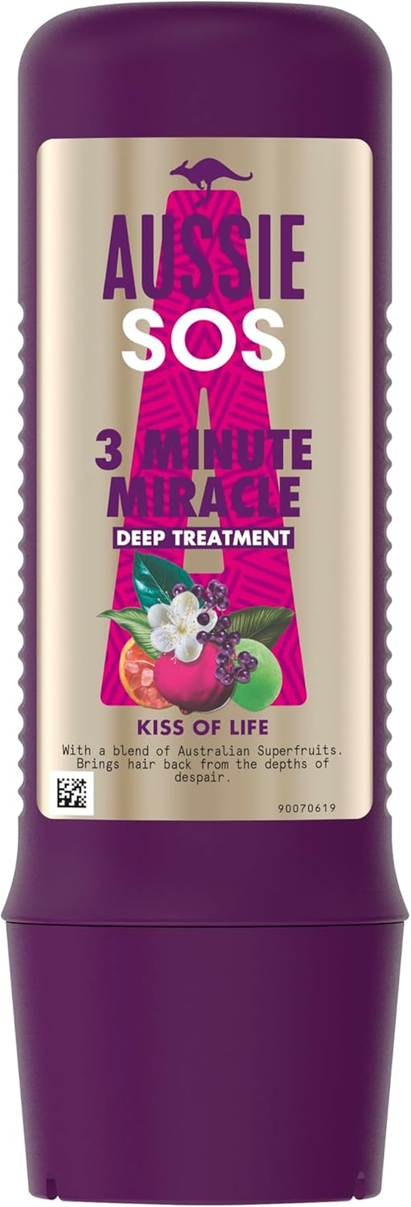 Aussie 3 Minute Miracle SOS Kiss of Life Vegan Hair Mask, Damaged Hair Repair Treatment for Dry Damaged Hair. Repair Treatment with a Blend of Australian Superfoods, 200Ml image number 1