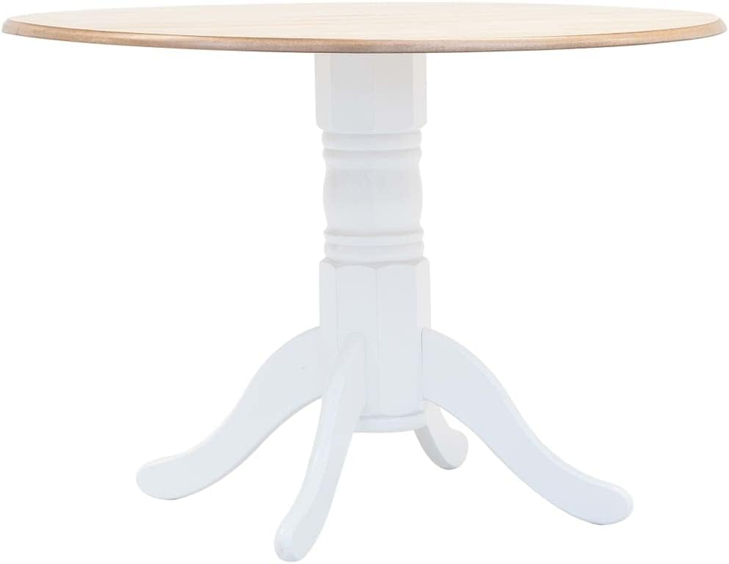 'Vidaxl round Dining Table in White - 106 Cm Diameter - Solid Rubberwood and MDF Construction - Scandinavian/Farmhouse Style