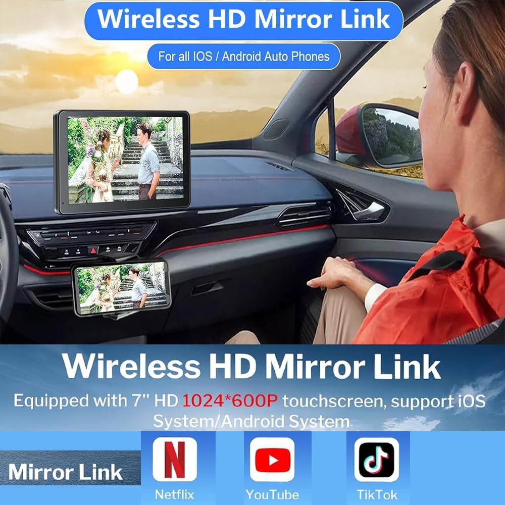 7" HD Portable Car Stereo Touch Screen with Apple Carplay, Wireless Android Auto, Bluetooth, GPS Navigation, Voice Control, Backup Camera, and Mirror Link - Car Audio Receiverfor All Vehicles image number 5