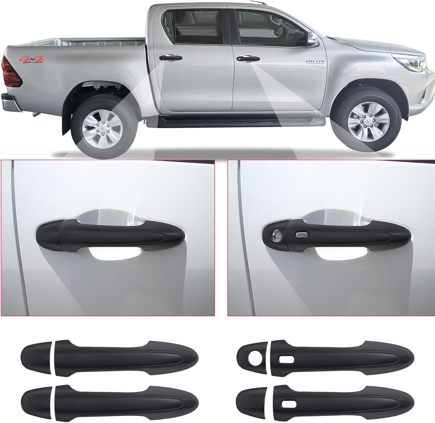 SUERAUTO4X4 Door Handle Cover for Toyota Hilux N80 2015-2024 Revo with Smart Keyless Entry, Matte Black Car Door Handle Scratch Protector Cover Trim Exterior Accessories, 4 Door image number 2