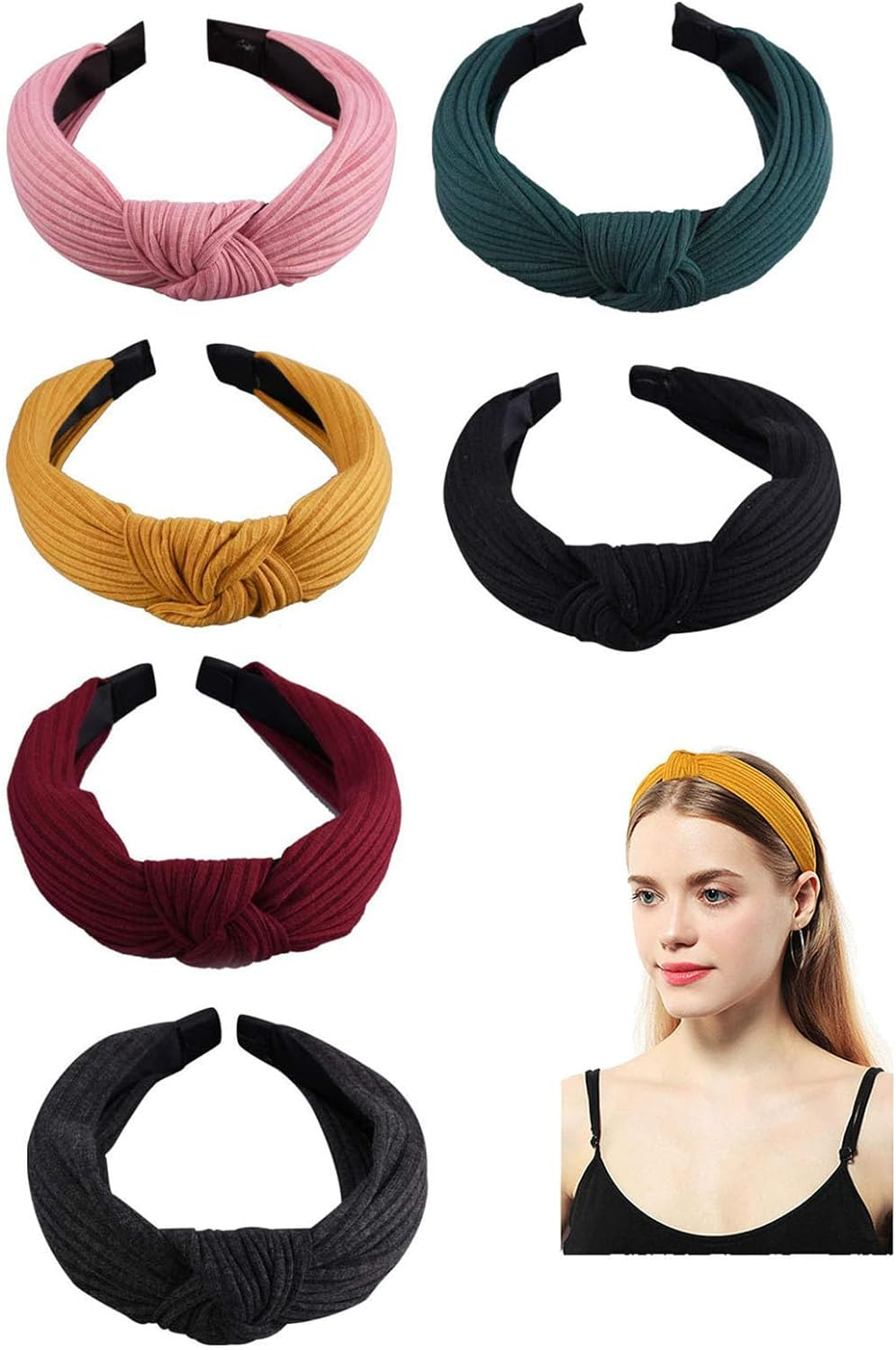 Women Headbands, 6Pcs Knotted Head Bands, Headbands for Women, 6 Pack Knotted Headband, Wide Top Knot Turban, Hair Bands for Women and Girls image number 3