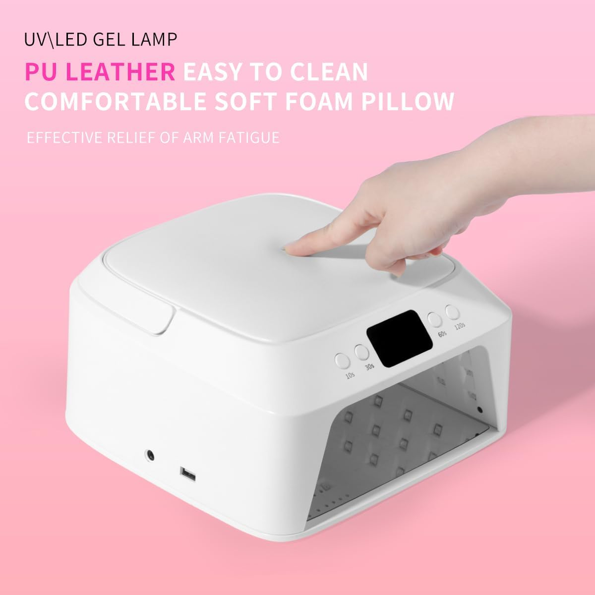 MUSILAN Nail Arm Rest Nail Lamp for Gel Nail Polish, UV/LED Nail Light Fast Dryer for Polygel Sculpting Gel Curing with PU Leather Arm Rest Portable Handle 4 Timers Automatic Sensor Double Led Display image number 6