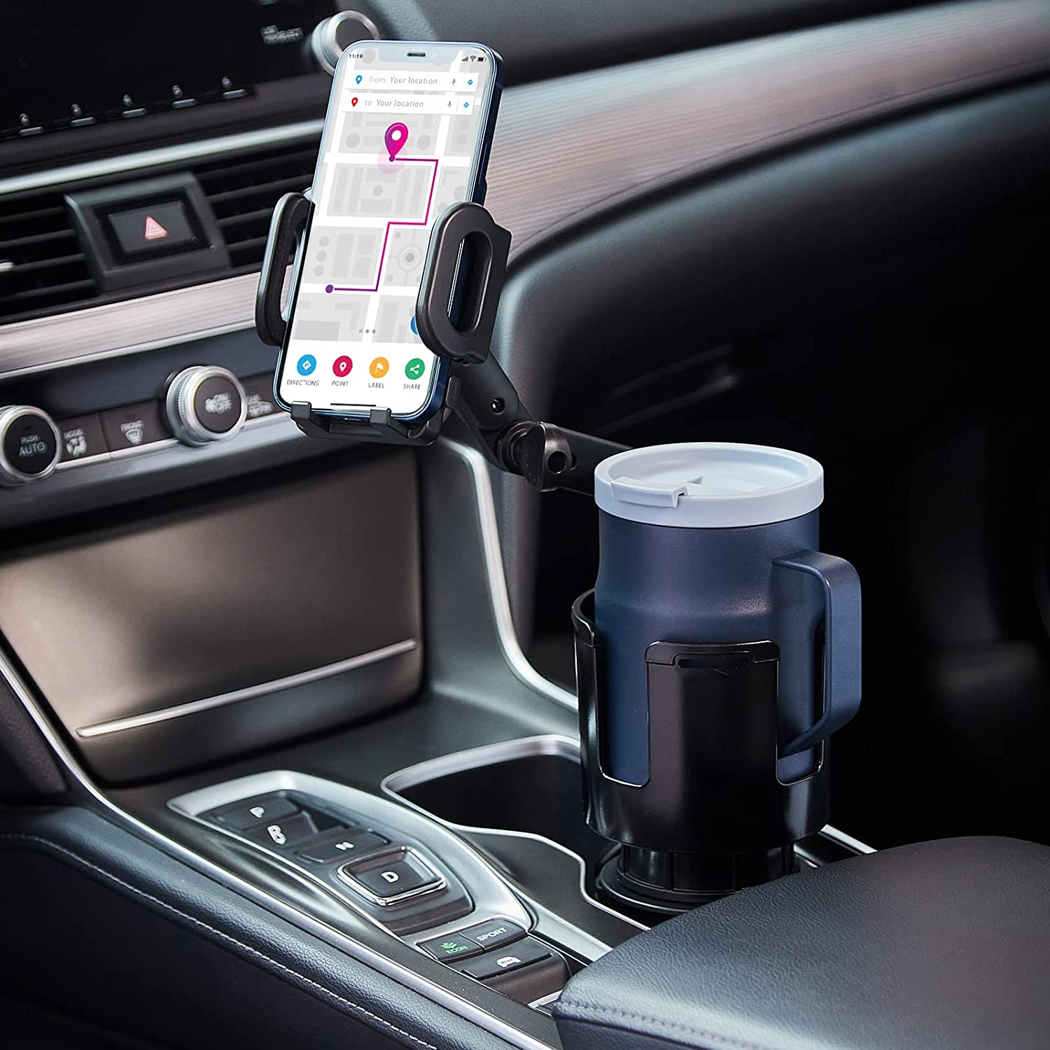 THIS HILL Car Cup Holder Expander Adjustable Base with Phone Mount 360&deg; Rotation Cup Holder Cell Phone Holder for Car Compatible with Iphone/Samsung All Smartphones image number 5