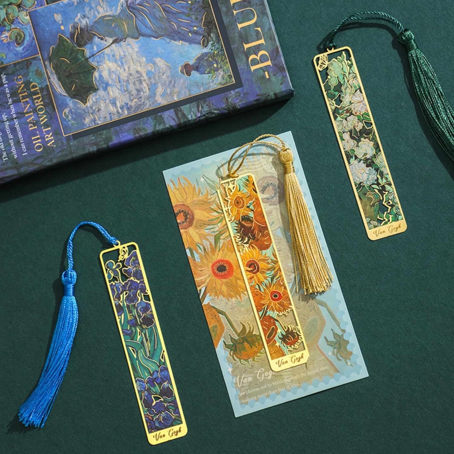 MAIHUO 4 Pcs Metal Bookmarks with Tassels,Bookmark for Women,Monet Van Gogh Oil Painting Theme Book Mark image number 4