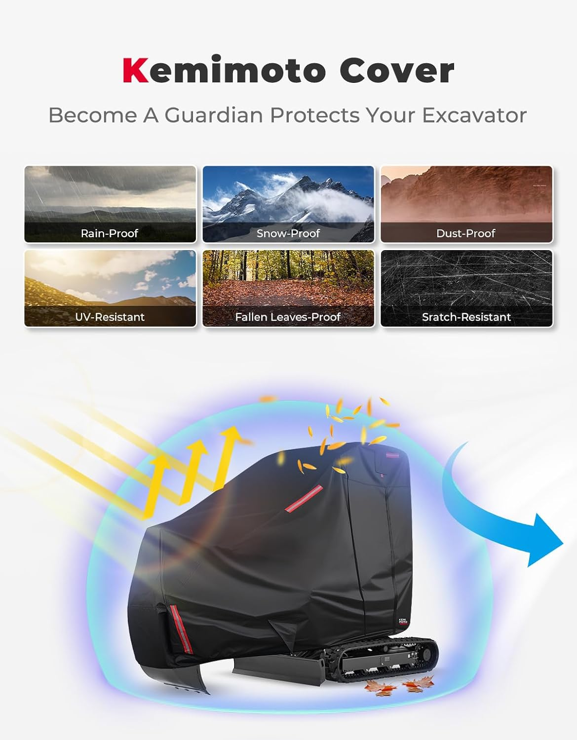 KEMIMOTO Mini Excavator Cover Compatible with Kubota U17 / Kubota KX018-4 / Bobcat E17 / Bobcat E19 / Bobcat E20 Waterproof and Ventilated Cover with Side Zipper