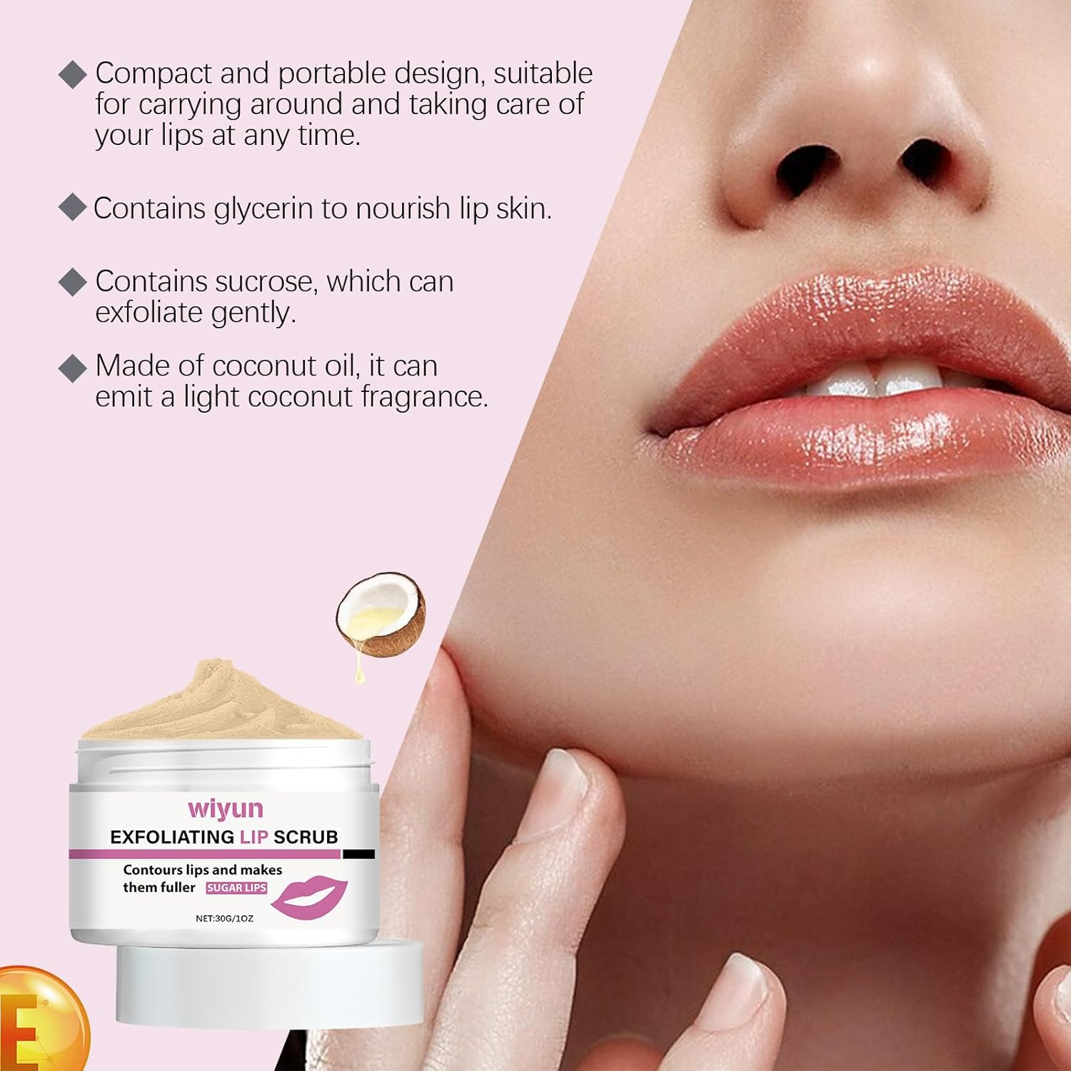 Exfoliating Lip Scrub, Lip Contouring, Ingredients Formulated to Be Gentle and Provide a Lightweight Feel with a Smooth, Non-Tacky Texture That Protects Lips from External Environmental Damage