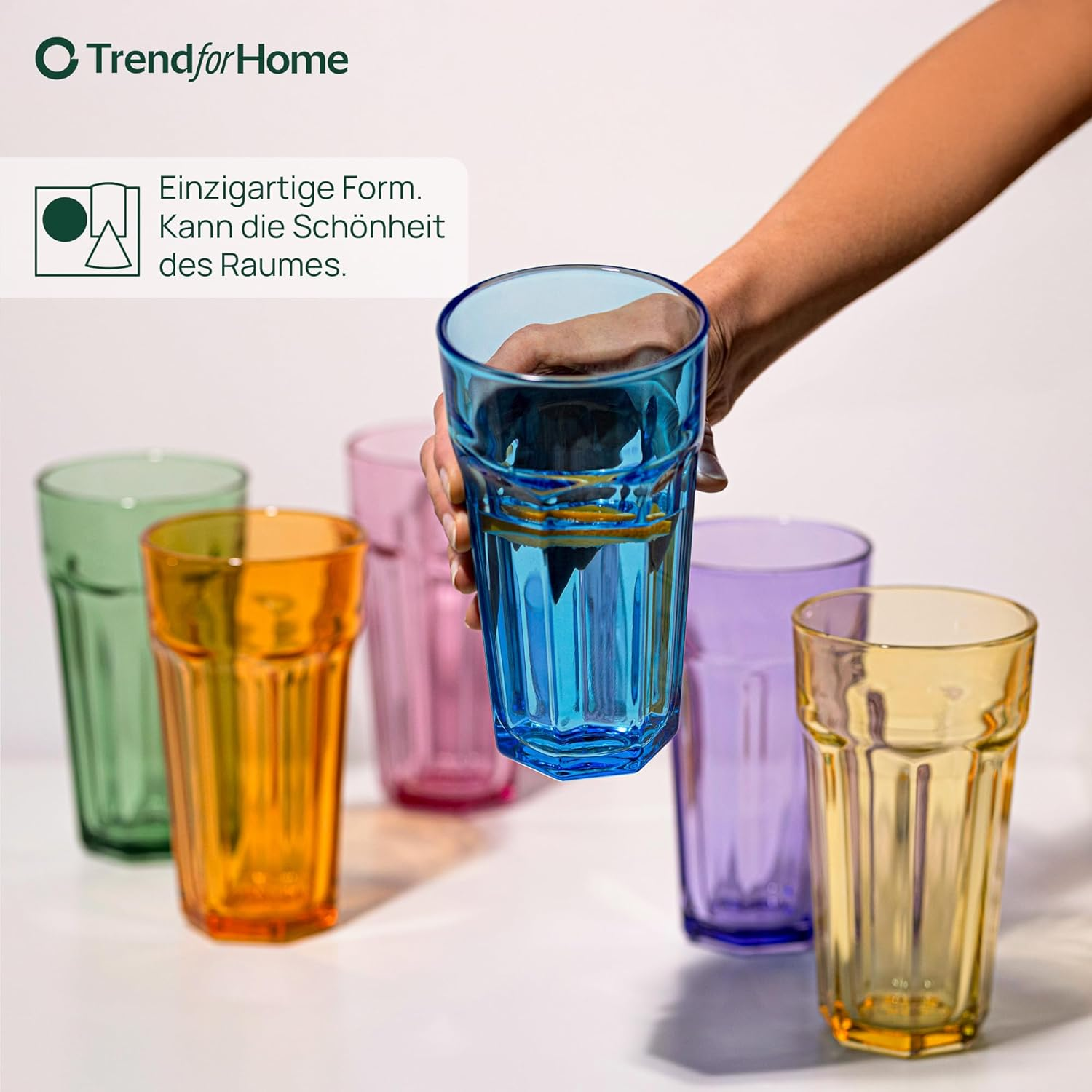 TREND for HOME -Gigi Rainbow Blast Mix Large Drinking Glasses 700 Ml Cocktail Glasses Set of 6 Iced Coffee Glasses Large Long Drink Glasses XXL Colourful Glasses Lemonade Glasses Juice Glasses - Blast Mix image number 3