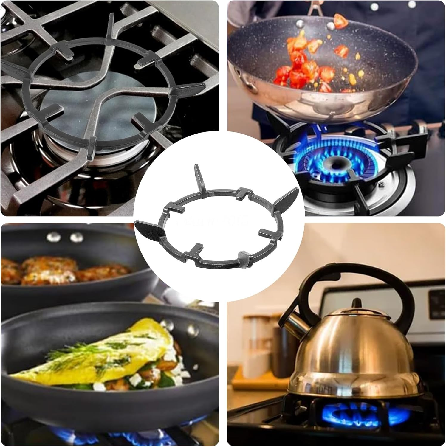 Cast Iron Wok Support Ring, Universal Non-Slip Carbon Steel Wok Supports for Gas Stove, Kitchen Stove Burner Ring, Cooktop Range Pan Holder, Gas Range Replacement Parts Accessories, Wok Stand Rack (G) image number 5
