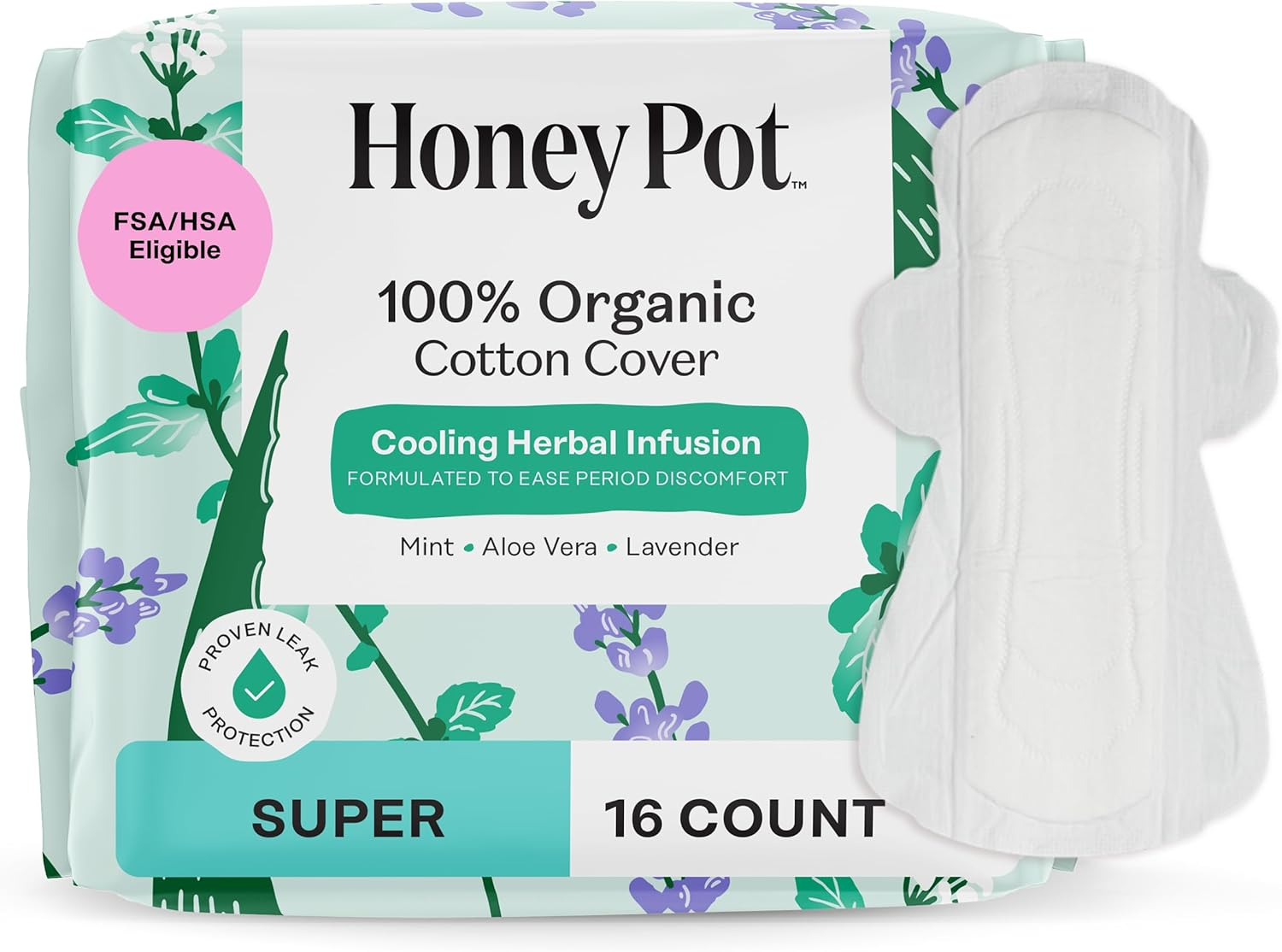 The Honey Pot Company - Herbal-Infused Menstrual Pads with Wings Super - 16 Pad(S) image number 5