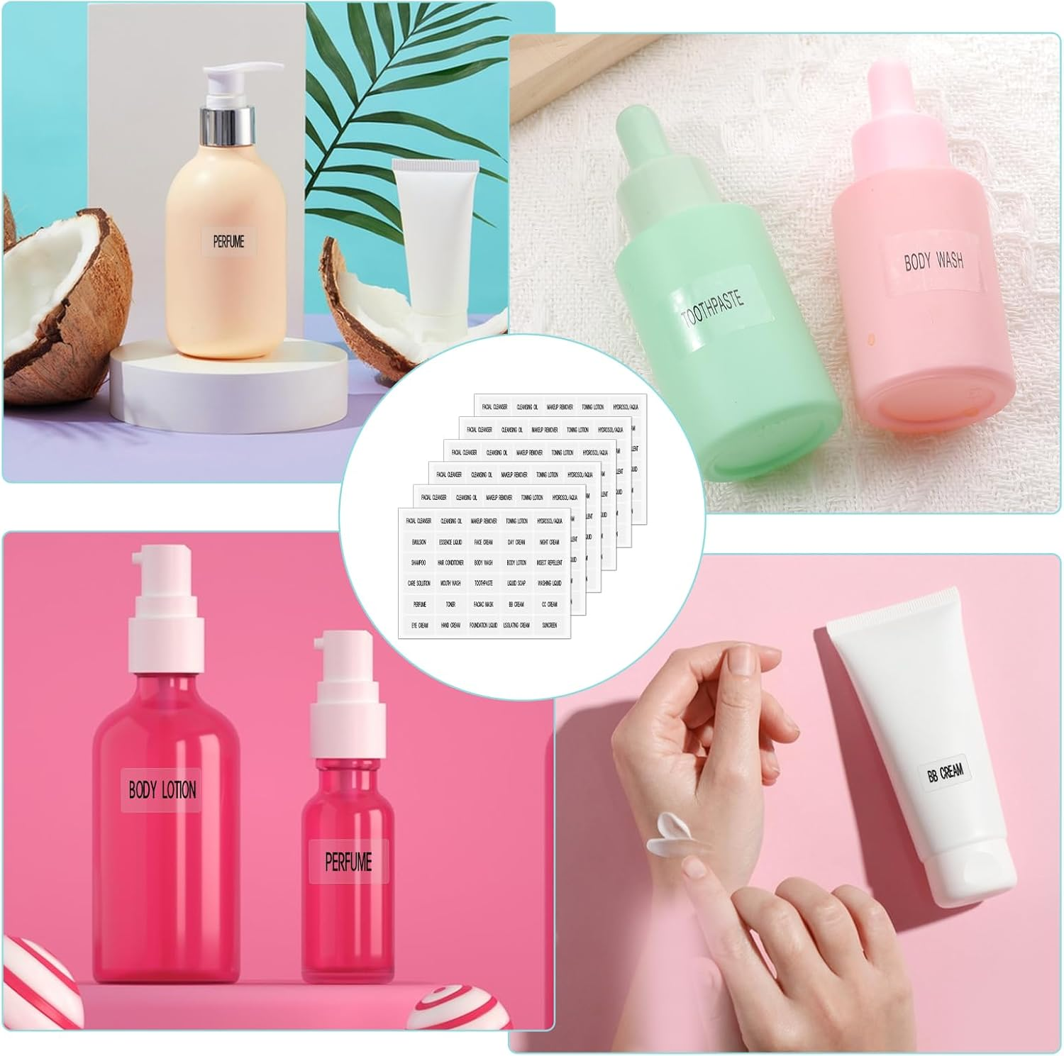 180Pcs Waterproof Clear Labels for Travel Size Bottles, Cosmetic Jars, Bathroom Beauty Organization, Removable Stickers for Refillable Bottles, Lotion Cream Body Wash Shampoo image number 5