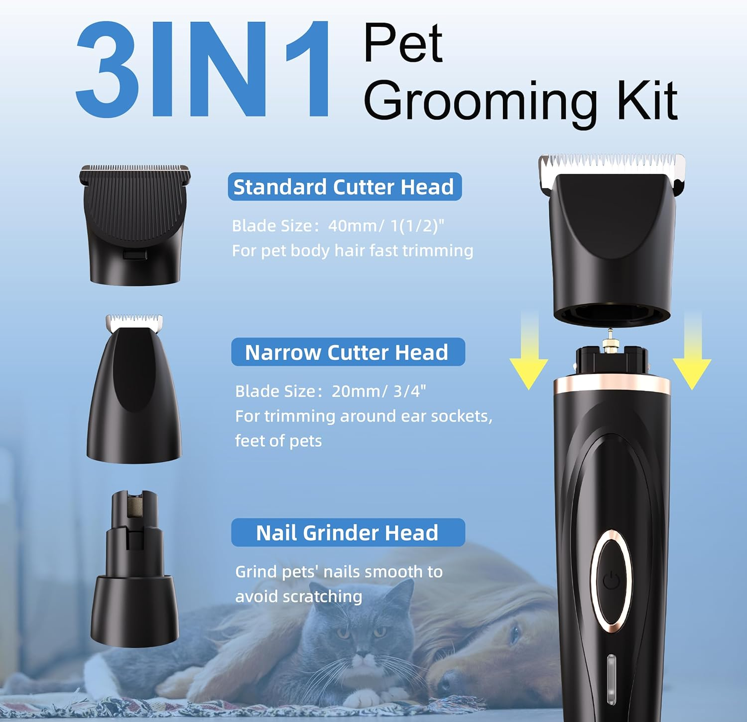 Dog Grooming Kit 3 in 1 Dog Clippers for Grooming Supplies, Cordless Electric Pet Nail Grinder Cat Paw Trimmer Professional Long Hair Shaver Set for Cat Matted Hair and Small Dogs Thick Coats image number 2