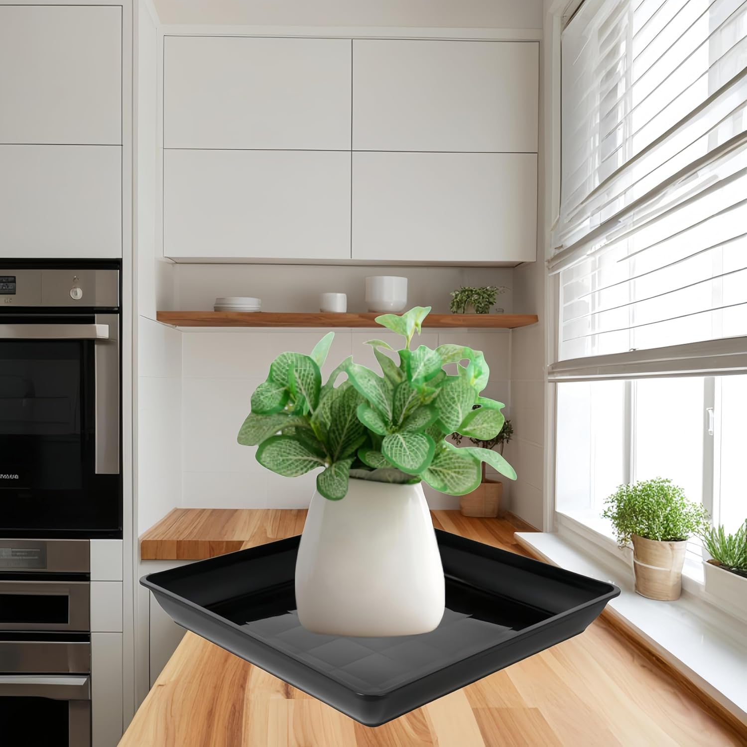 Square Plant Saucer, Ai-Oumleef 2Pcs Flower Pot Saucers, Plant Water Drip Tray, Succulent Plant Pot Saucer, Square Planters for Indoors and Outdoors (Black 40X40Cm)