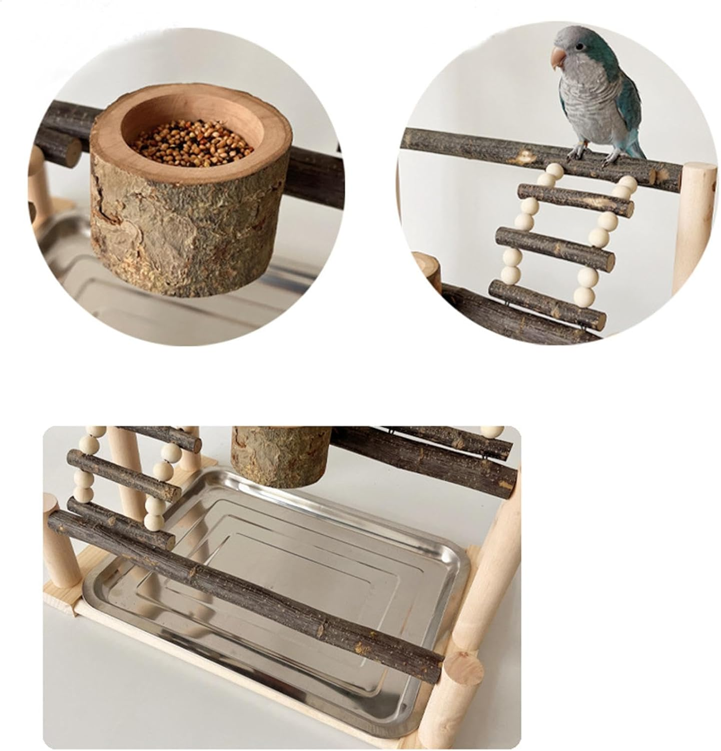 Parrot Stand Playground - Parrot Playstand Play Gym | Large Perch Stand for Parakeet and Birds, Parakeet Cage Accessories with Feeding Cups, Natural Parrot Playstand Play Gym for Budgies Cockatiel image number 1