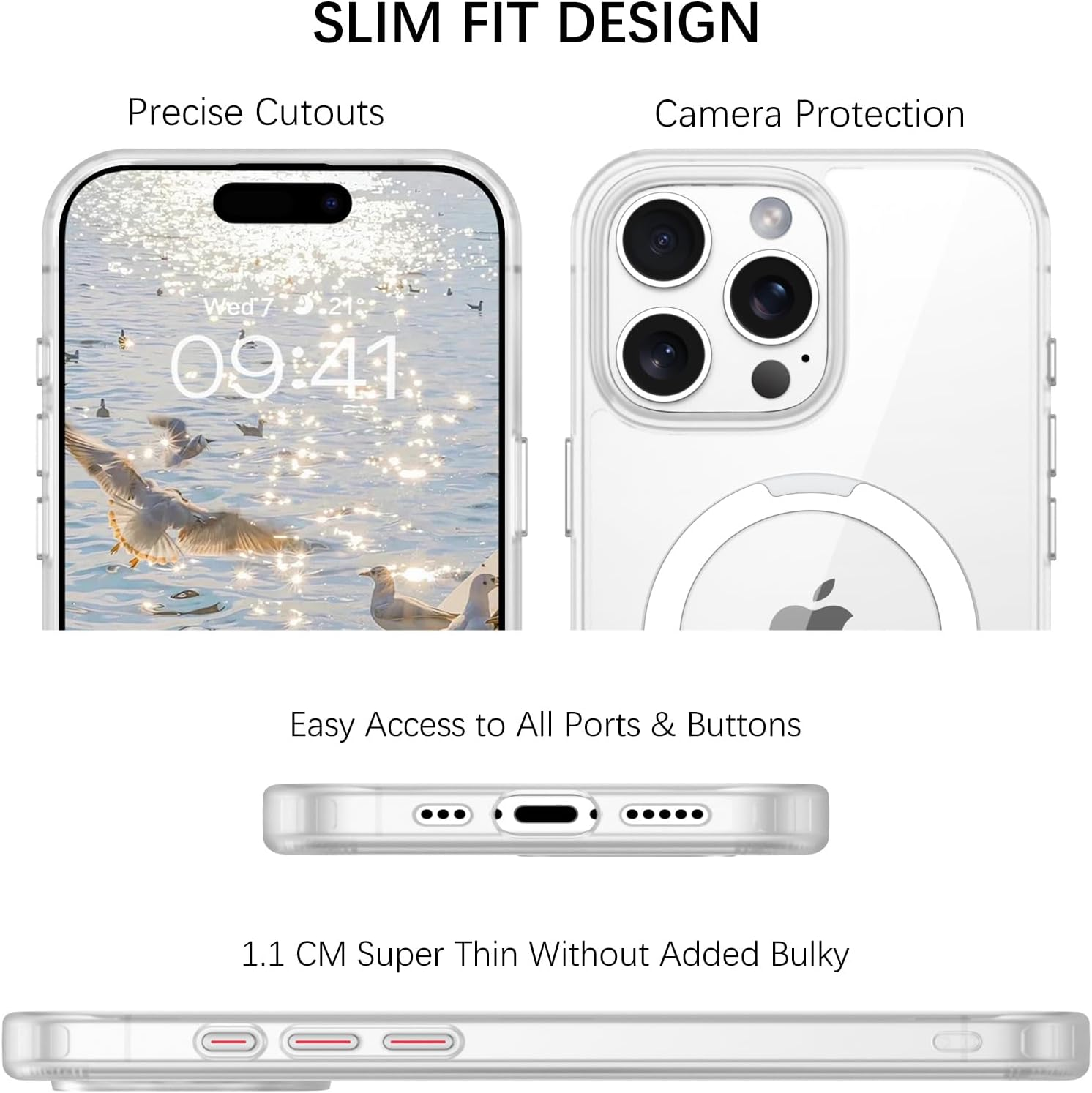 VENINGO Iphone 16 Pro Case, Compatible with Magsafe Transparent Back Case with Invisible Ring Stand Frosted Frame Shockproof Protective Slim Fit Anti-Yellowing Case for Iphone 16 Pro 6.3 Inch, Clear image number 3