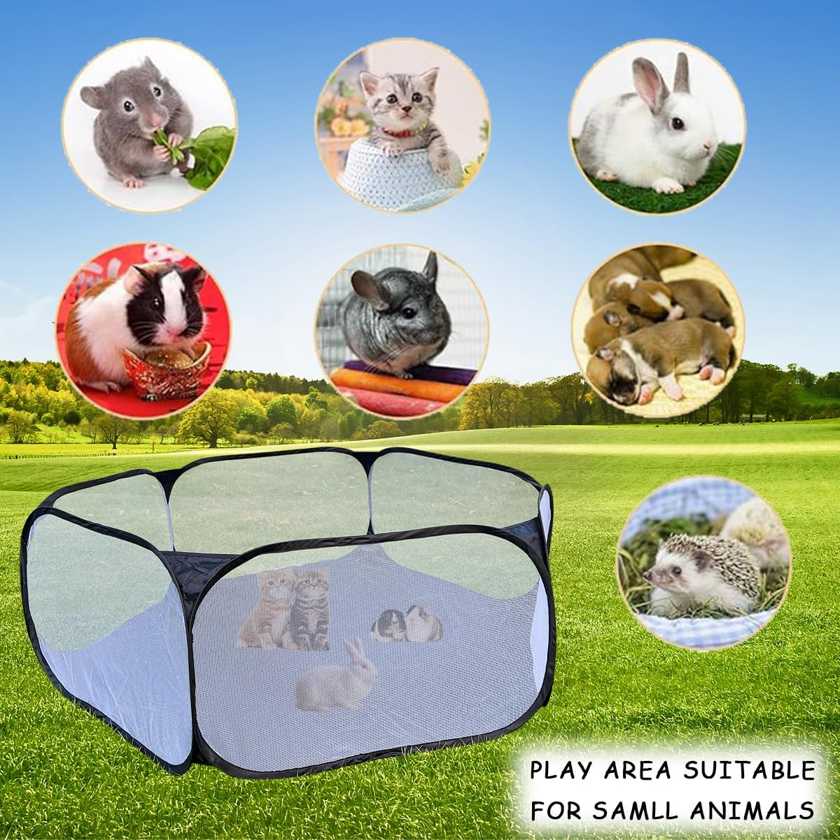 2-Pack Guinea Pig Carrier and Playpen Set - Breathable Pet Playpen Pop Open Outdoor/Indoor Exercise Fence, Portable Small Animal Backpack for Bearded Dragon, Rabbits, Hamster, Chinchillas