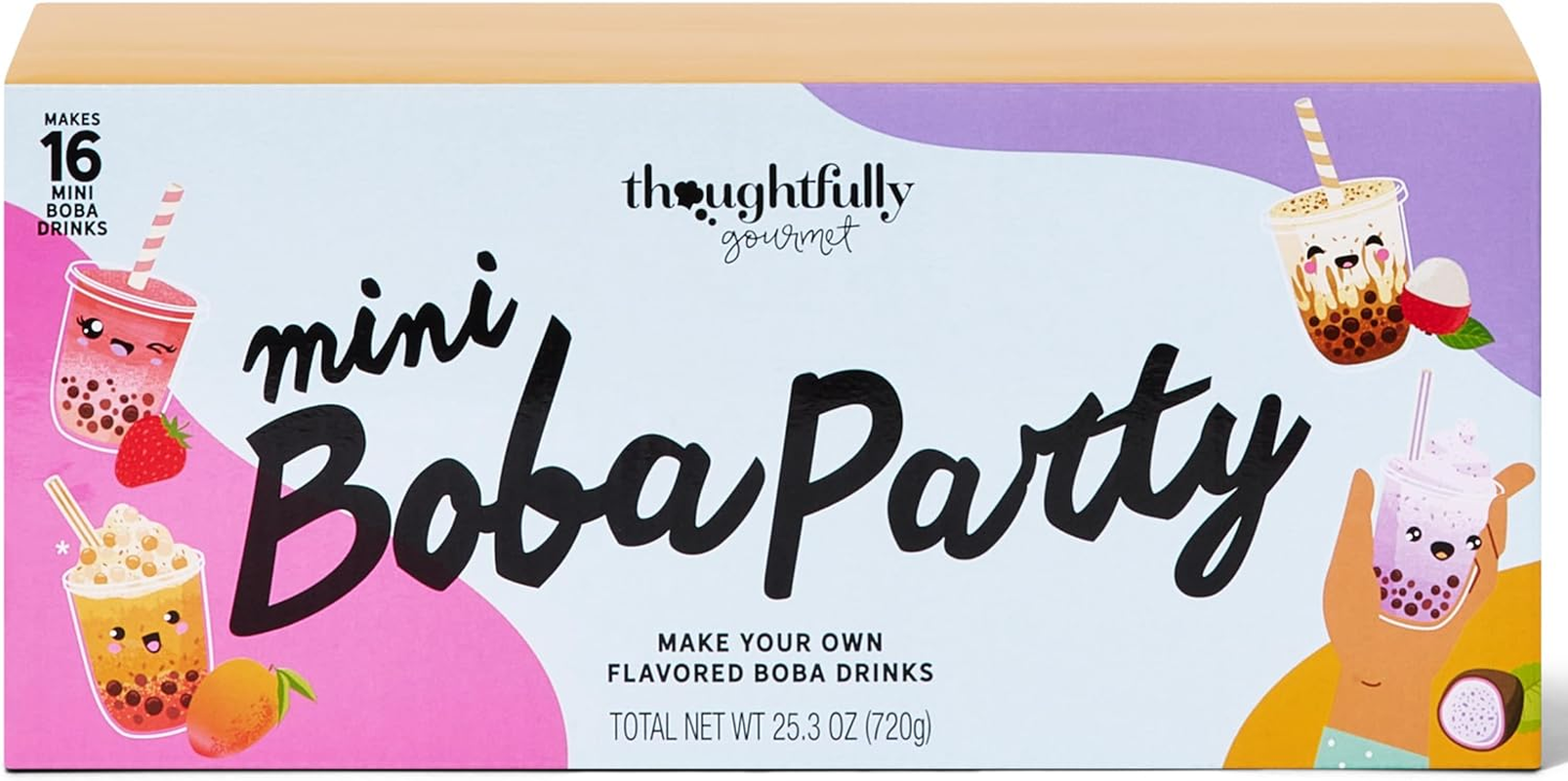 Thoughtfully Gourmet, Mini Boba Party Set, Makes 16 Tasting Portions of Bubble Tea, Includes 4 Flavors, Boba Pearls, Cups, Lids, and Straws