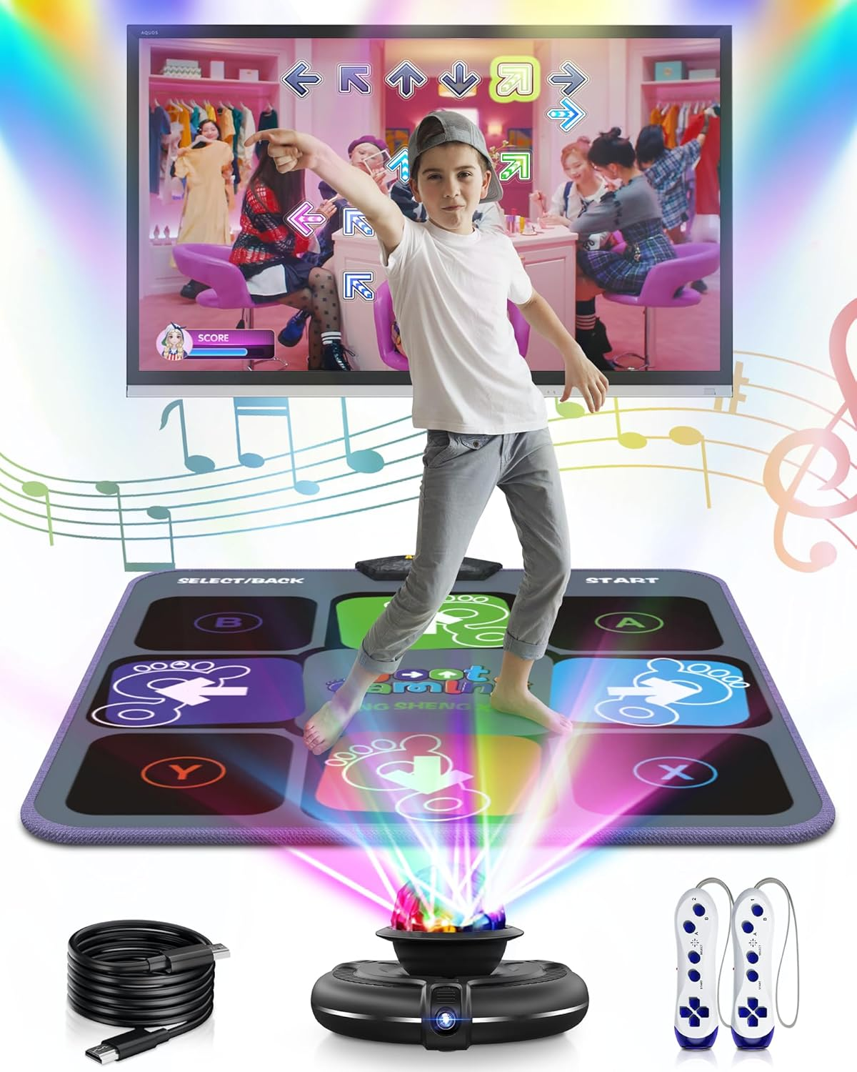 Acelufly Dance Mat - Dance Mats for TV with Camera, Non-Slip Play Mat with 2 Wireless Handles & Colourful Disco Ball, Dance Cushion Game for Kids and Adults, Boys, Girls
