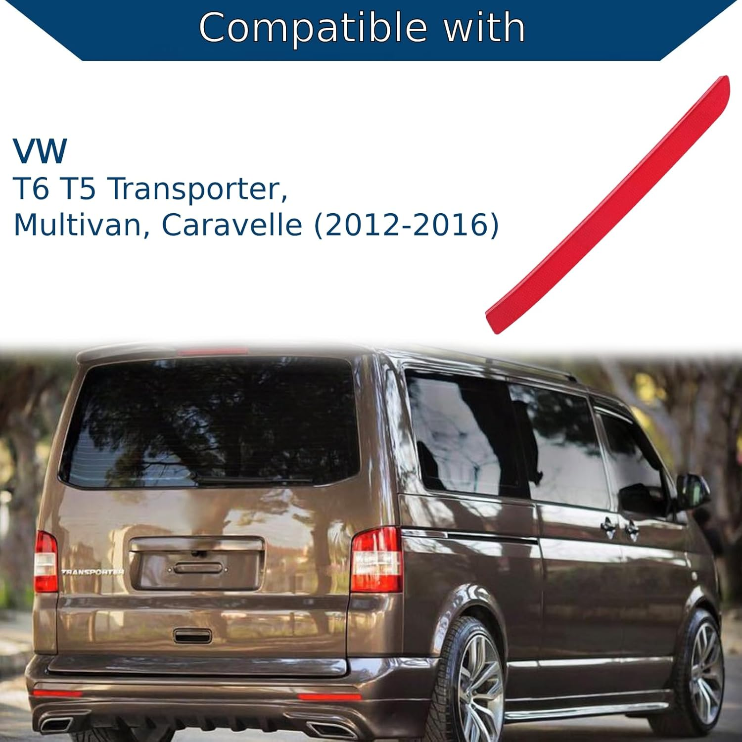 Twowinds Rear Bumper Reflector, Cat Eye Reflector, Red Reflector for Rear Bumper, Left Side Compatible with VW T5 Transporter Multivan Caravelle T6 (2012-2016) 7E0945105A image number 1