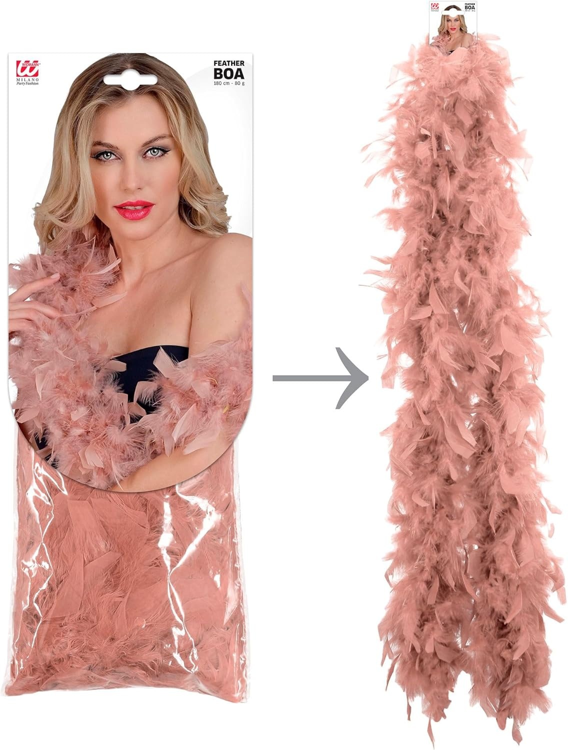 Widmann 03741 Feather Boa, Pink, 50 G image number 1