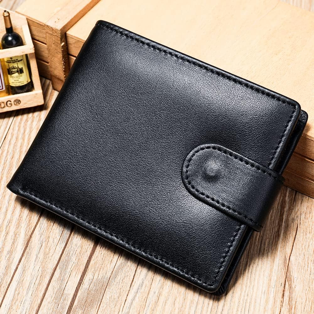 Men'S Genuine Leather Bifold Wallet - Vintage Zipper ID Window Design | 6 Card Slots + 4 Cash Pockets + 2 Photo Holders | RFID Protection & Zippered Coin Compartment (Black) - Brown image number 3