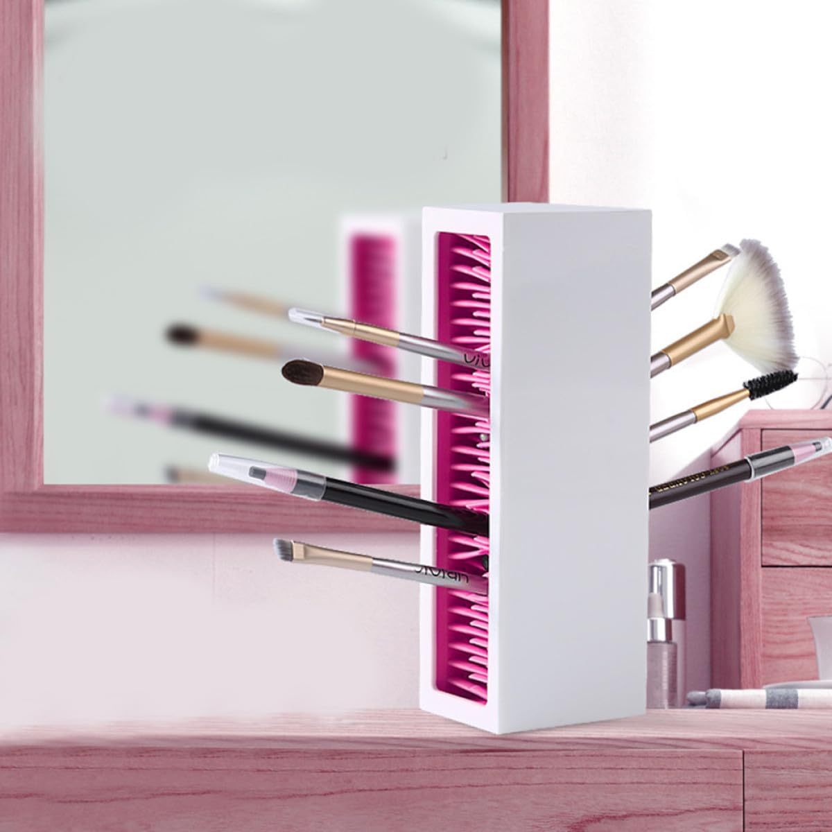 Zerodeko Makeup Brush Holder Cosmetic Brush Drying Rack Desktop Organizer Stand Portable Makeup Display Stand for Travel and Home Use, Random White Red or White Pink Color Random Color image number 2