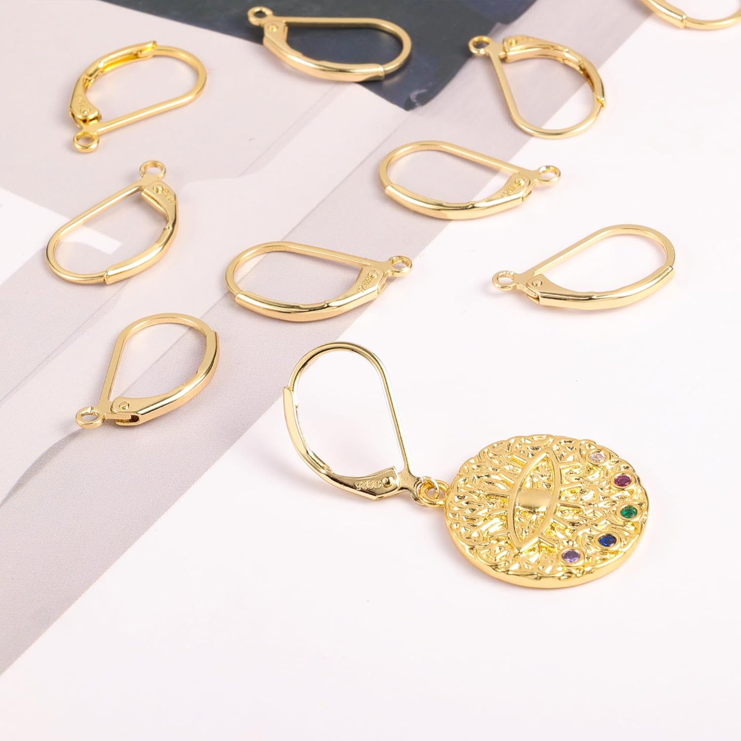 925 Sterling Silver Leverback French Earring Hooks Hypoallergenic Earring Hooks Earring Backs with Jump Rings Set Dangle Earring Hooks Sterling Silver Findings Earring Supplies for Jewelry Making - 10Pcs14X2Mmhuggie_Gold image number 5