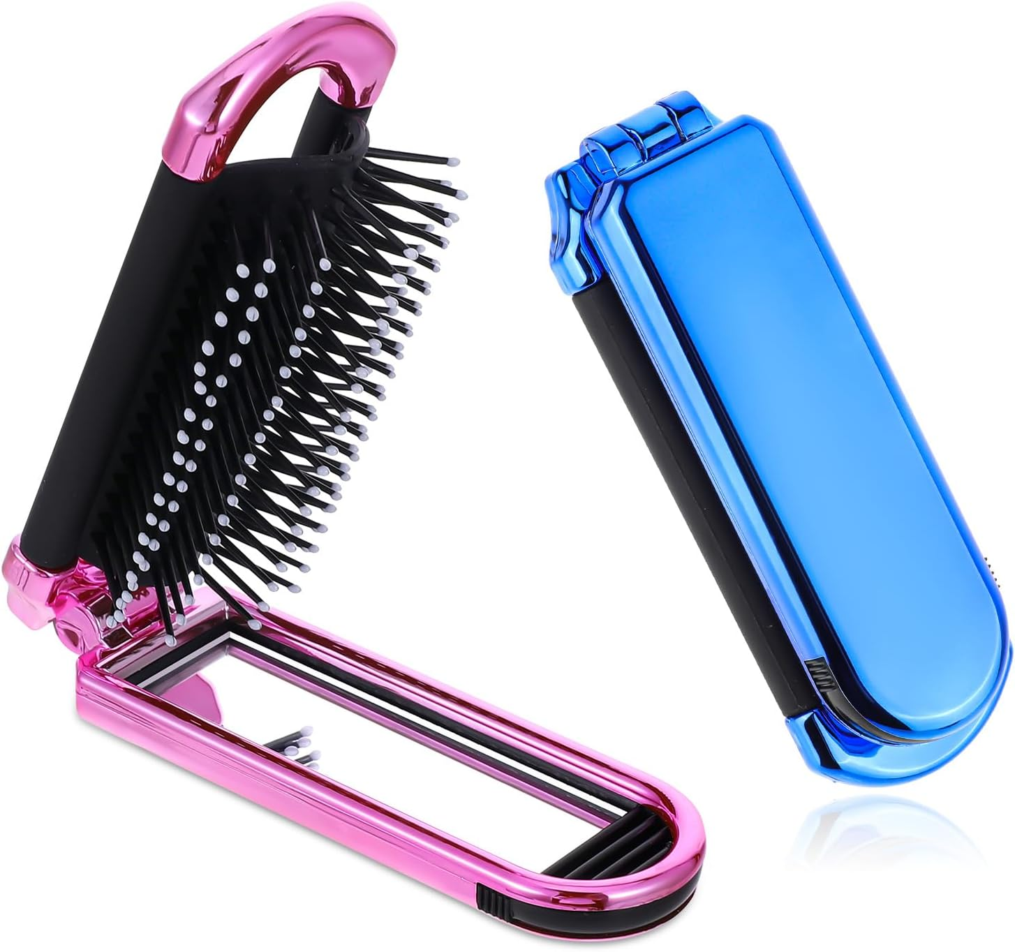 2-Pack Folding Hair Brushes with Detachable Mirror, Gradient Color Portable Travel Hairbrush for Women and Teens, Compact Purse Brush for Travel, Gym, Work, and Daily Use image number 1