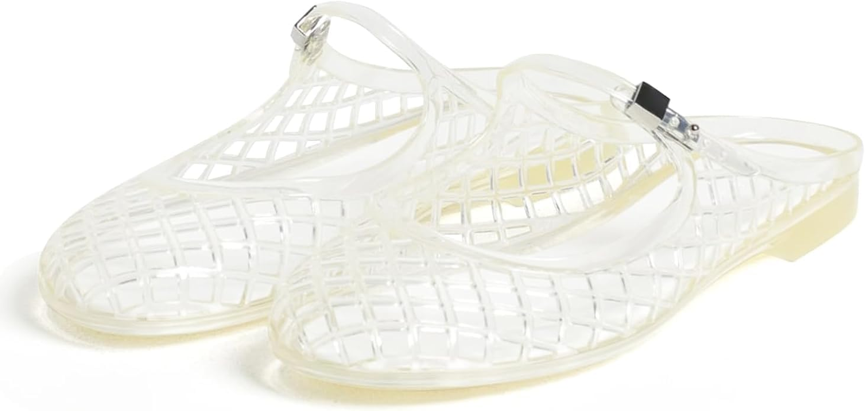 MAVMAX Clear Jelly Slide Sandals for Women Mary Jane Mules Breathable Closed Toe Flat Summer Slip on Mesh Slides for Woman