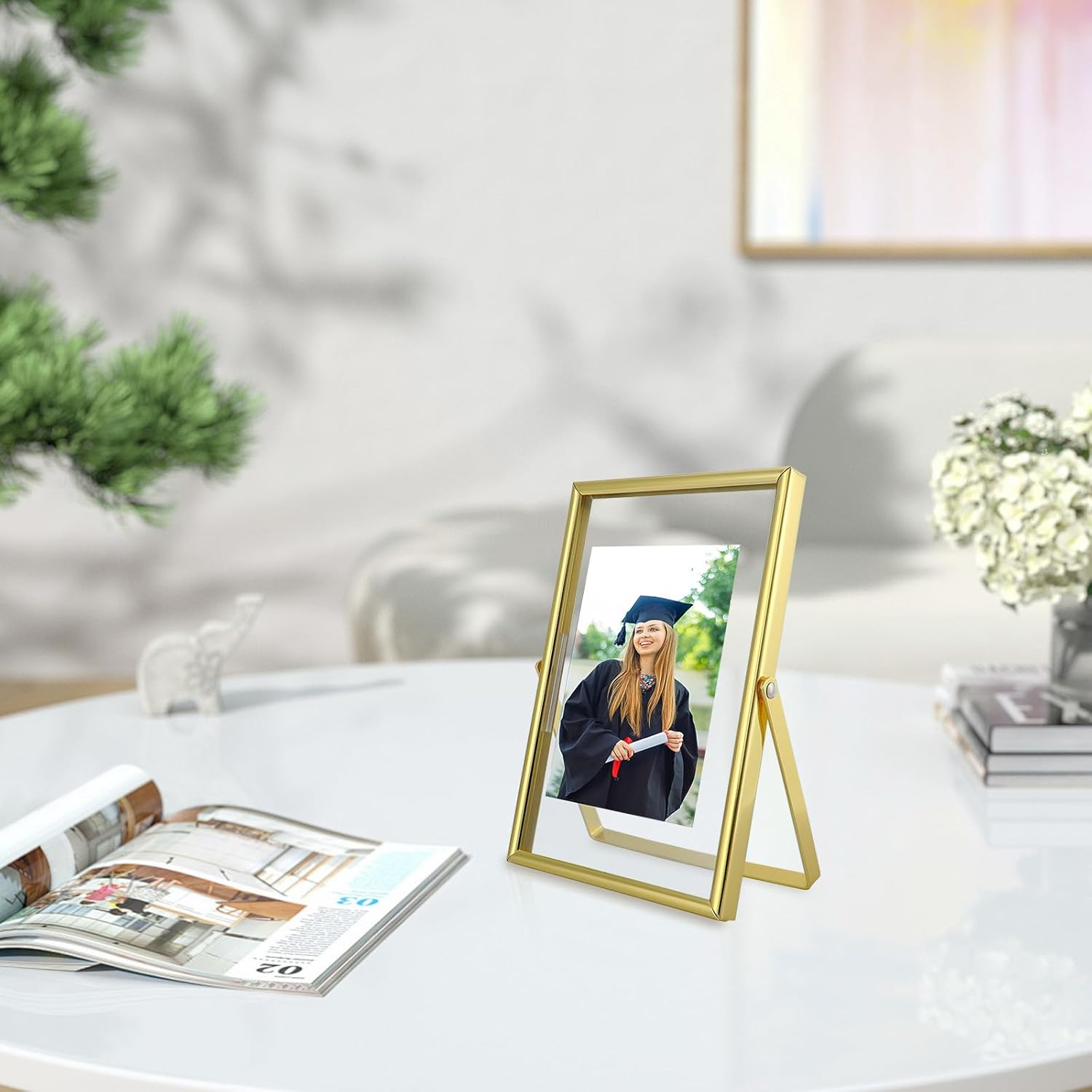 Ahago Gold Floating Frame (4"X6", Vertical, 2 Set), for Picture 3X5, 2X3, 1X2, Tabletop Shelf Photo Frames, Modern Minimalist Style, Classy for Festival, Home or Wedding&hellip;