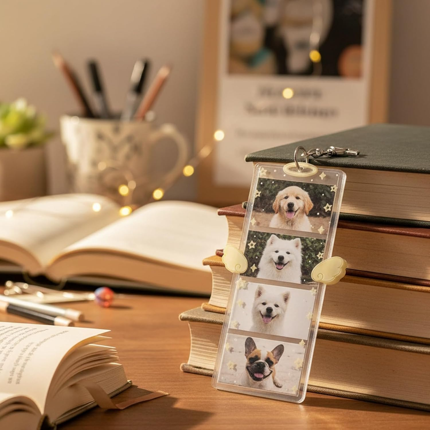 Nuhjytgf Keychain Photo Frame,6X3Inch 4-Compartment Acrylic Clip - Clear Acrylic Photo Keychain Holder,For Men Kids Girls Friends Key Bag Purse Wallet Pocket Valentines Day - Black And White image number 2