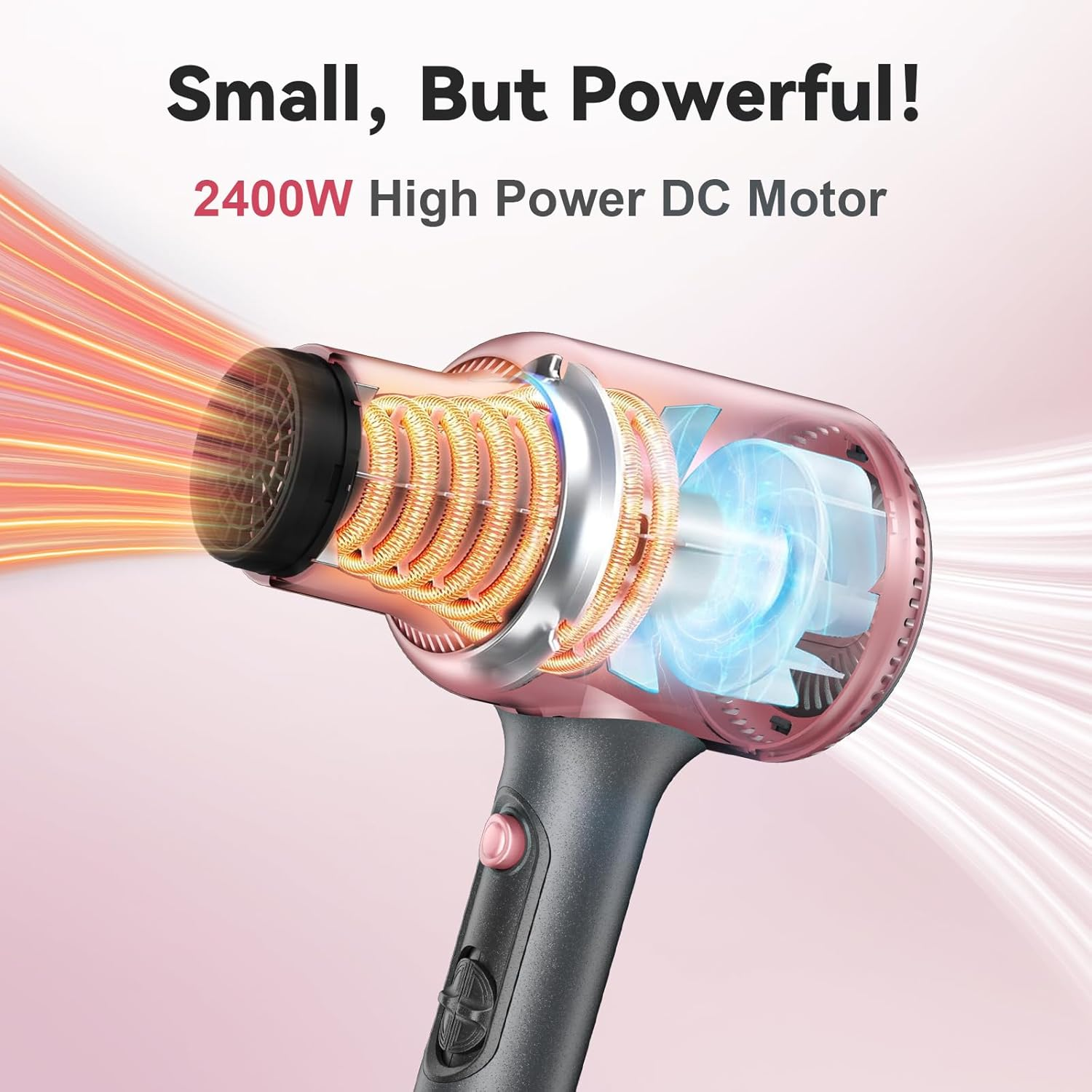 NEWSEE 2400W Professional Hair Dryer, AU Plug Blown Away Ionic Hair Dryer for Curly Hair with Diffuser, Powerful Fast Drying Blow Dryer, Heat Hot and Cold Wind Constant Temperature Hair Care, 3 Attachments for All Hair Types, Light and Quiet, Rose Gold image number 5