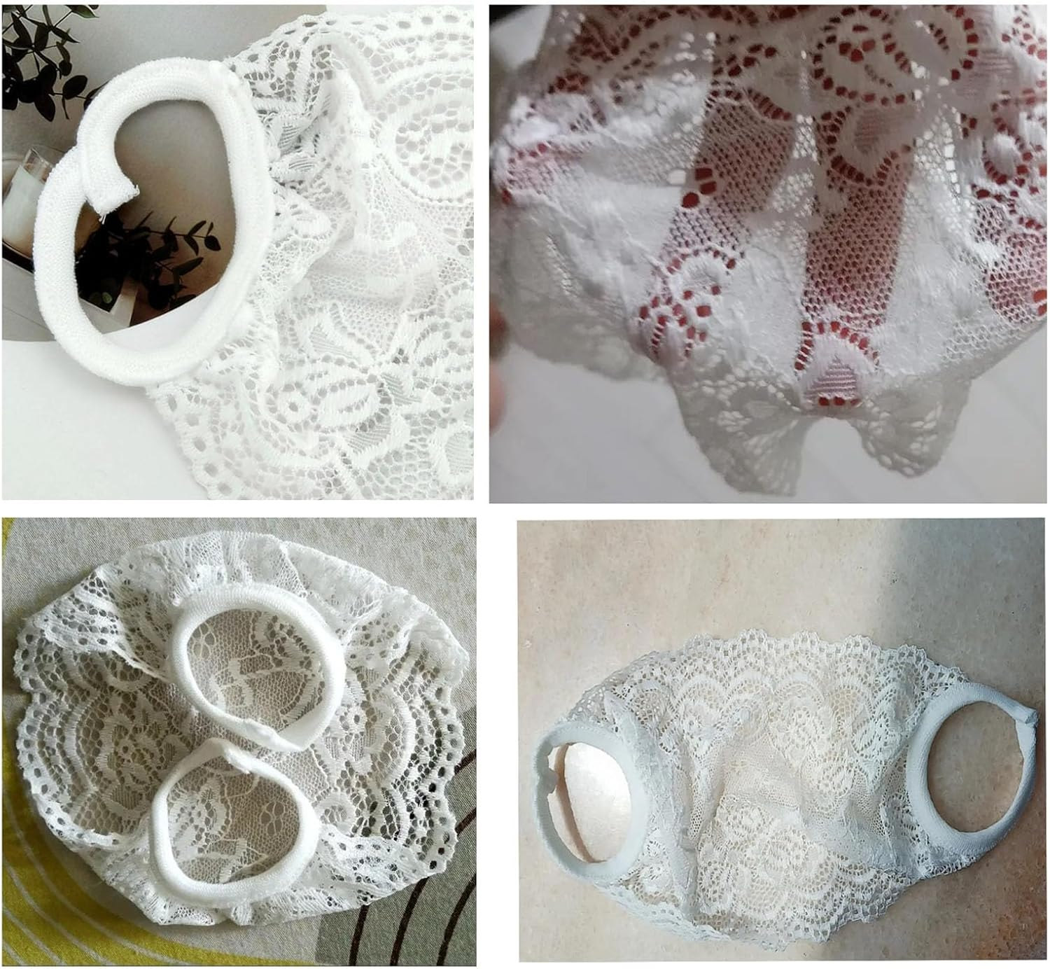 Deahea 2 Pack Single Layer Lace Mask Sunscreen Masks Mesh Hollow Face Shield Mask Half Face Cover Travel Mask for Women and Girls(Black+White) image number 2