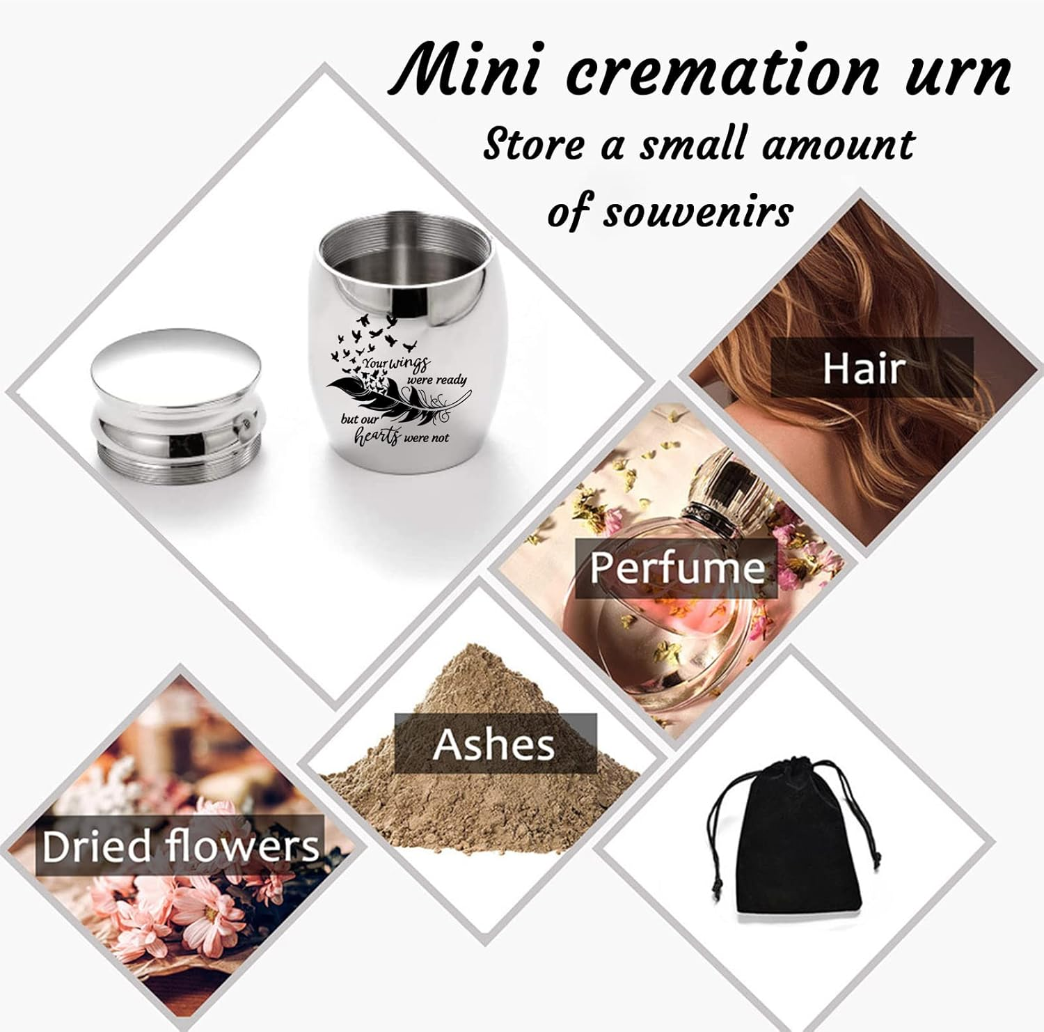 Small Keepsake Urns for Human Ashes - Set of 6 - Share Urn with Family & Friends Mini Cremation Urns with Feather Seagull Pattern Stainless Steel Memorial Ashes Holder (6Pcs Urn) image number 3