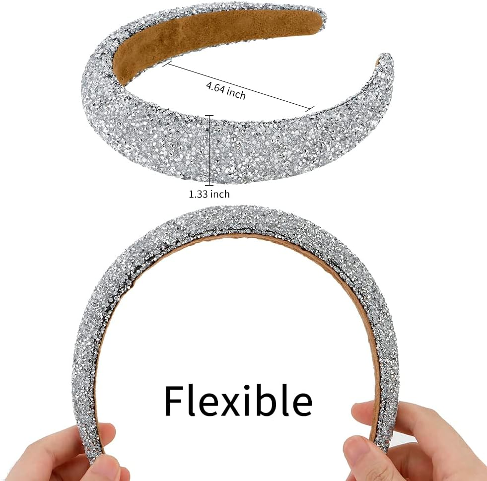Silver Rhinestone Headband for Women, Padded Head Bands for Women'S Hair, Non Slip Sequin Diamond Headband, Glitter Sparkle Jeweled Headband, Girls Hair Accessories image number 4