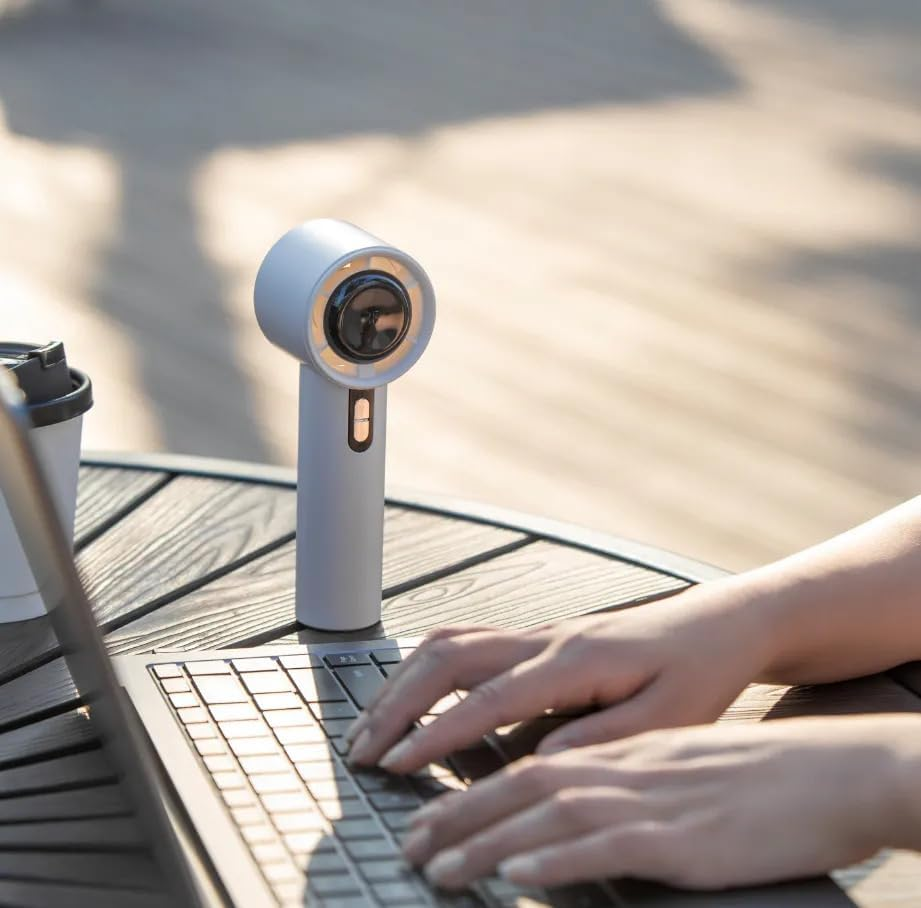 Breezyvibes Portable Handheld Fan - Adjustable Speed Mini Fan with Digital Display, Quiet Brushless Motor, USB Desk Fan for Indoor and Outdoor Cooling | Black image number 1