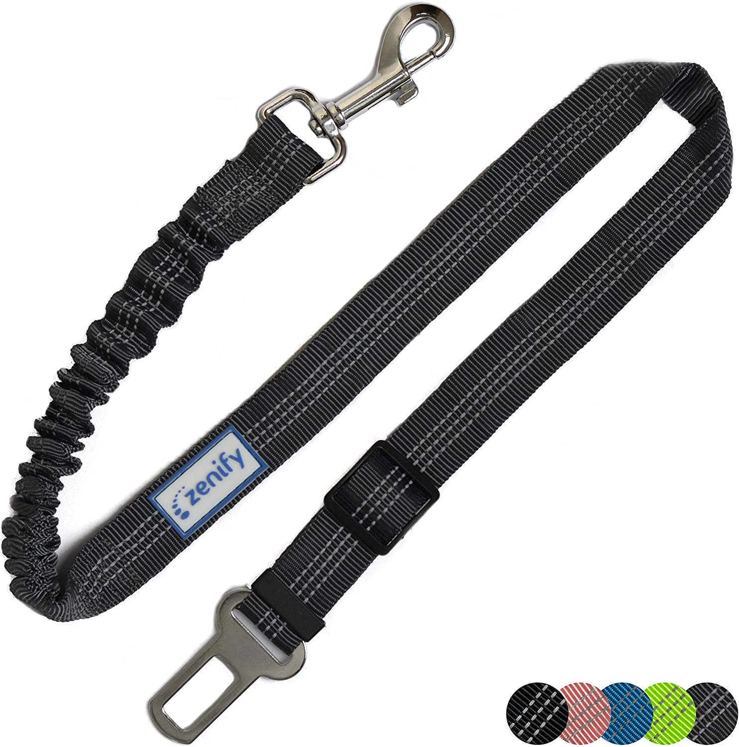 Zenify Dog Car Seat Belt Seatbelt Lead Puppy Harness - Extendable Bungee Adjustable Carseat Clip Buckle Leash for Dogs Puppies Pets Travel - Pet Safe Collar Accessories Supplies Truck Safety (Blue)