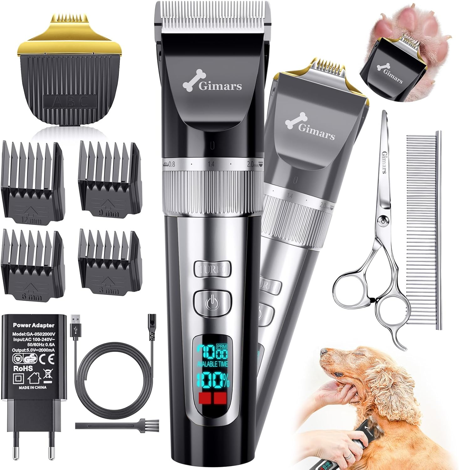 Gimars Dog Clippers with Stainless Steel Dog Grooming Scissors Kits - Black