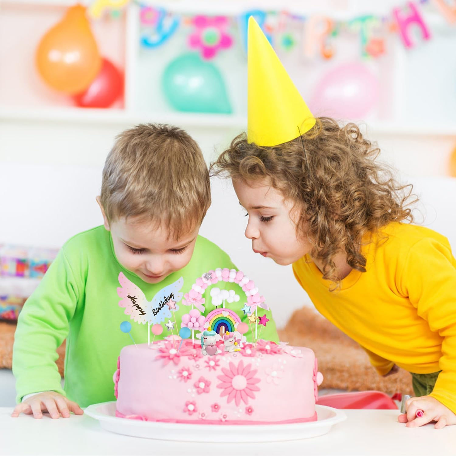 20Pcs Cake Decorations, Unicorn Rainbow Cake Decorations Rainbow Star Unicorn Ball Happy Birthday Cake Decoration for Boys Girls Children Birthday Party Baby Shower Supplies image number 3