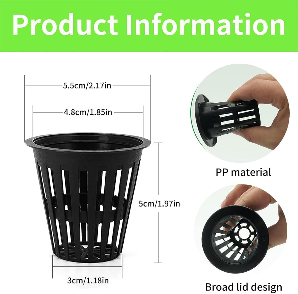 100 PCS Net Cups, 2 Inch Lightweight Economy Heavy Duty Garden BPA Free Plastic Net Cups, 5CM Garden Slotted Mesh round Net Cups,Wide Lip Bucket Basket Pot Cups for Hydroponics Aquaponics image number 4