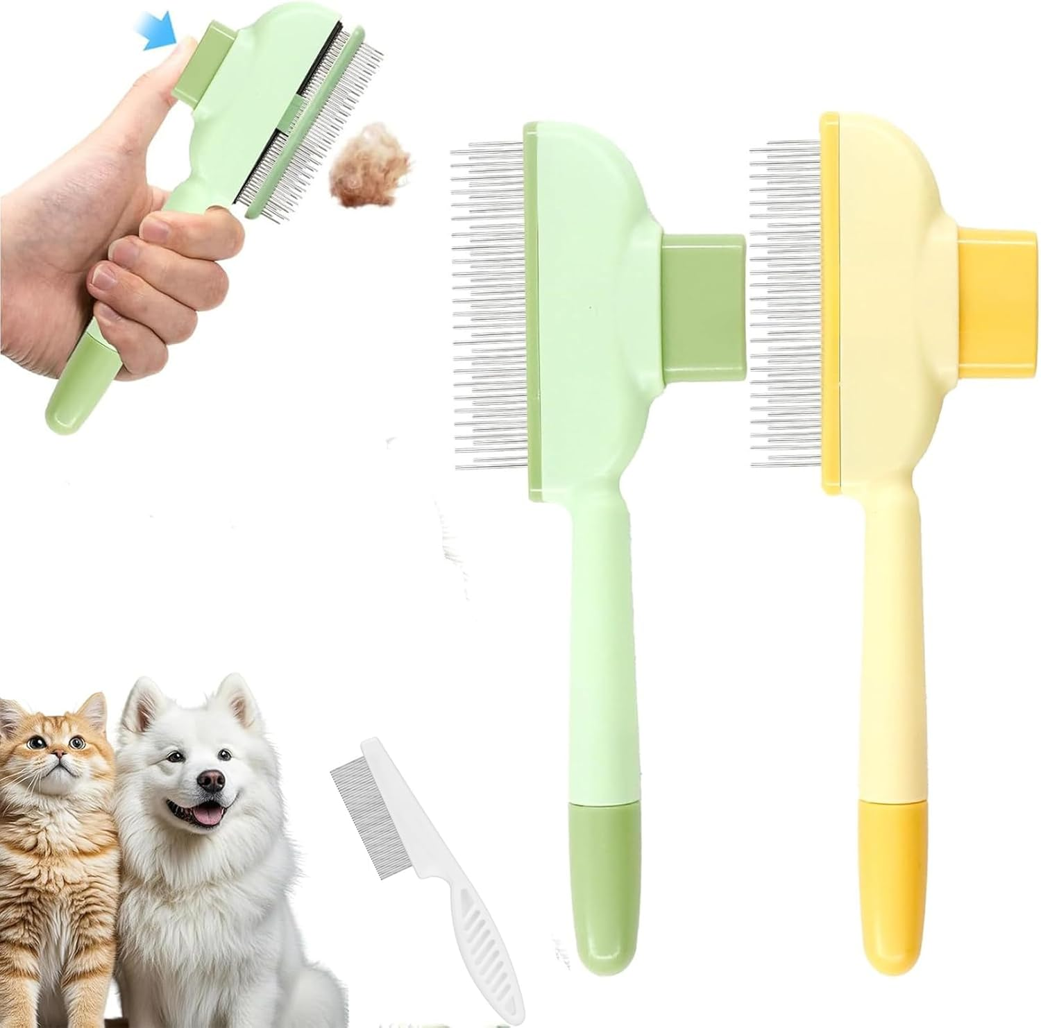 Fellblitz Cat Brush, Pack of 2 Fur Brushes, Self-Cleaning Comb with Release Button, for Long and Short Coat, Removes Knots & Loose Hair image number 5