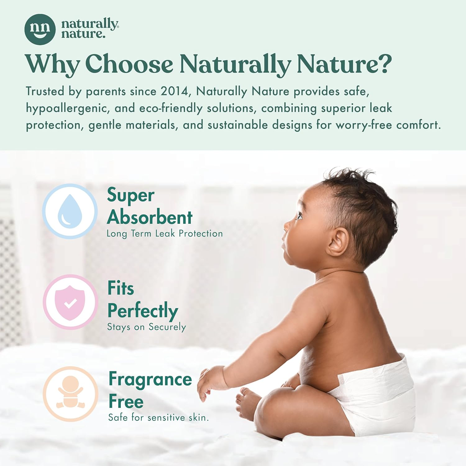 Naturally Nature Overnight Leak-Protection Diaper Booster Pads, for Heavy Wetters, Diaper Liners for Baby Overnight Diapers - Size N-3 Girls, 32-Pack image number 5