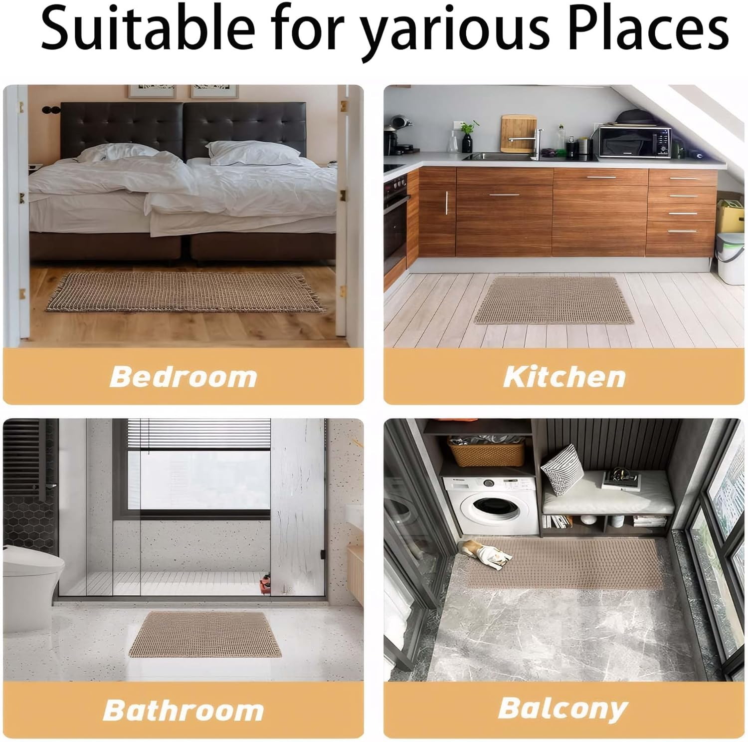 YDCZTYGY Waffle Knit Textured Bath Mat Super Absorbent Washable Quick Dry Non Slip Rug for Bathroom Hallway （61X92Cm） image number 1