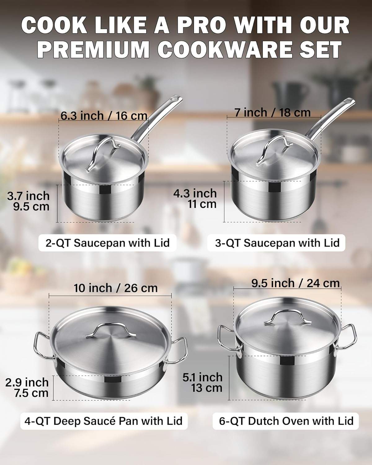 Cooks Standard Kitchen Cookware Sets Stainless Steel, Professional Pots and Pans Include Saucepan, Saut&eacute; Pan, Stockpot with Lids, 8-Piece, Silver image number 5