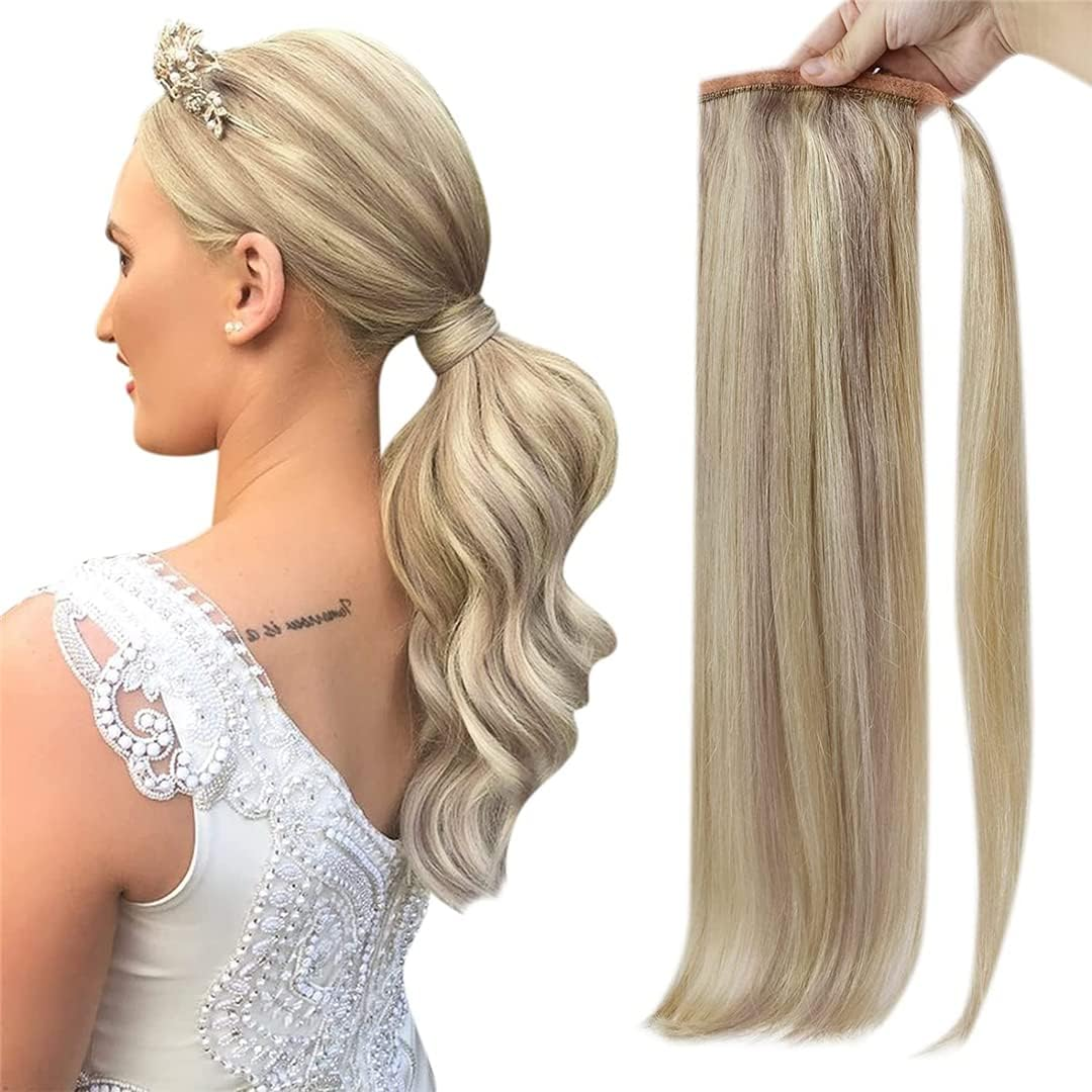 Ponytailtail Extension Highlighted Bleach Blonde Hair Ponytailtail Hair Piece for Women Clip in Ponytailtail Hair Extensions 1B 14 Inches 70G image number 6