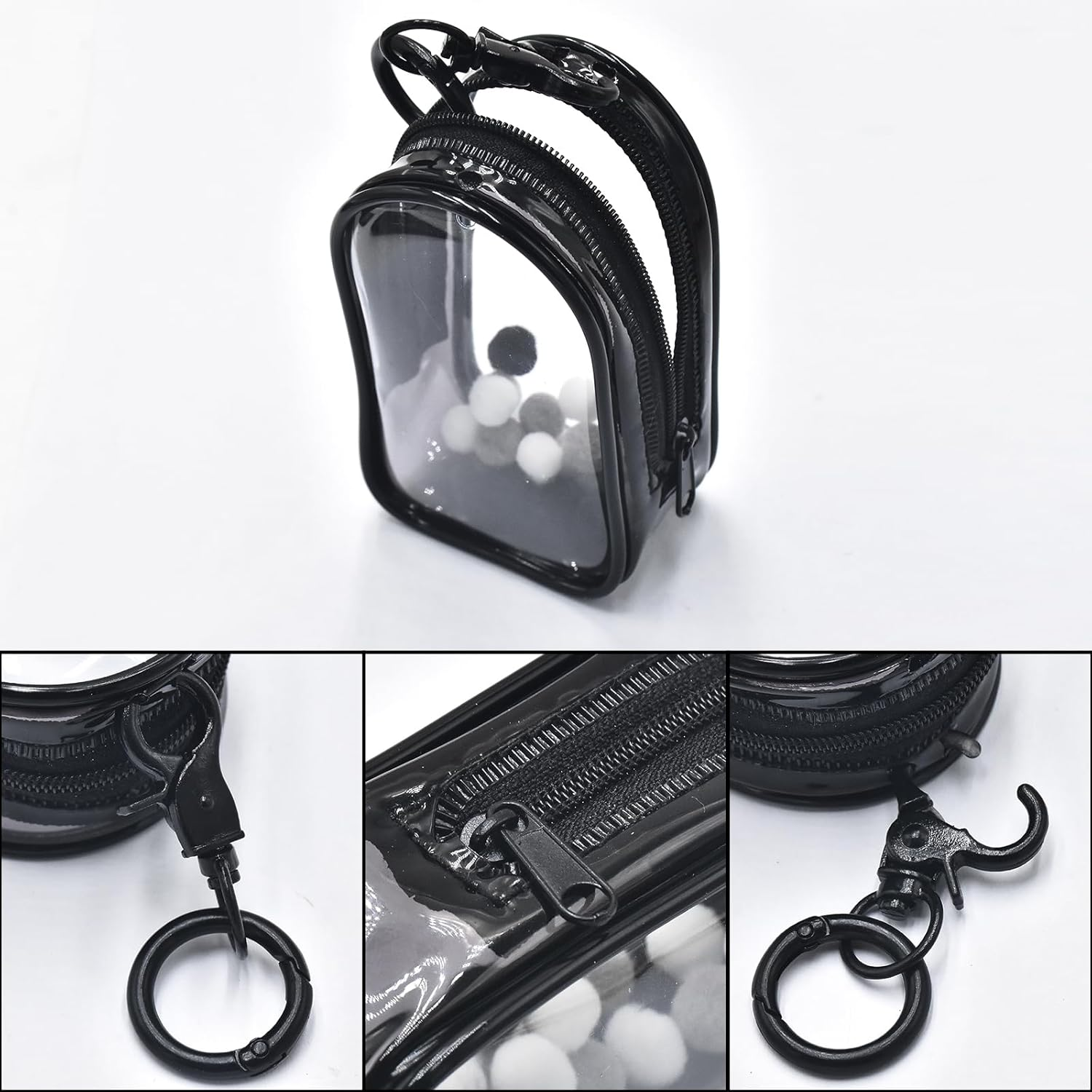 2PCS Clear Figure Display Case with Keychain Portable PVC Small Doll Bags Mini Hanging Doll Blind Box Organizer Zipper Closure Collectibles Display Bag for Mini Figures image number 1