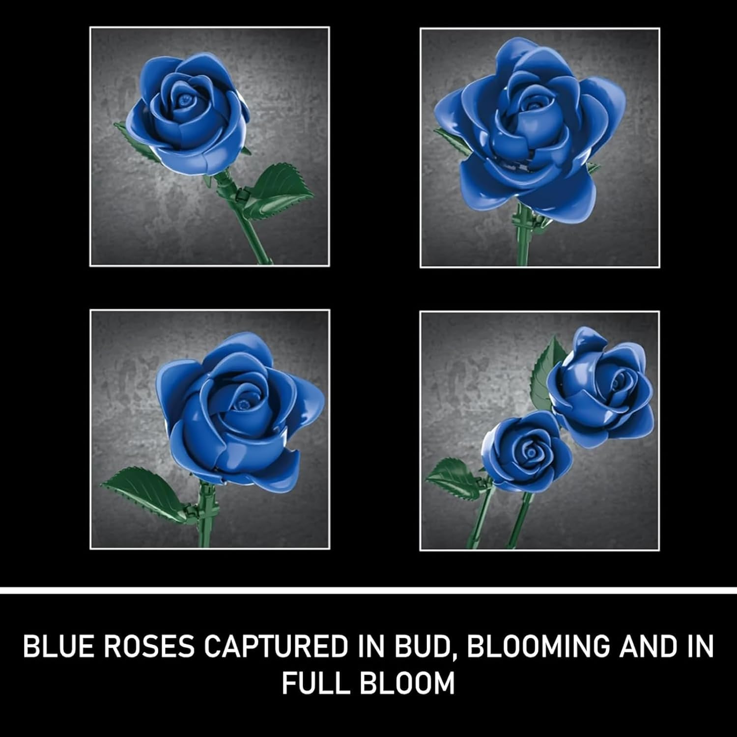 Blue Roses Bouquet Building Set for Adults, Artificial Flower Indoor Plant for Table Display, Office or Home Decor, Gothic Botanical Collection Gifts for Mother'S Day, Valentines, Chrismas(585Pcs) image number 4
