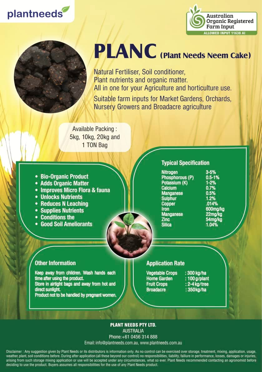Plant Needs Neem Cake 20 Kg I 100% Organic Neem Cake I Australian Certified Organic I USDA OMRI Registered I Organic Soil Conditioner and Ameliorate (Powder) image number 2