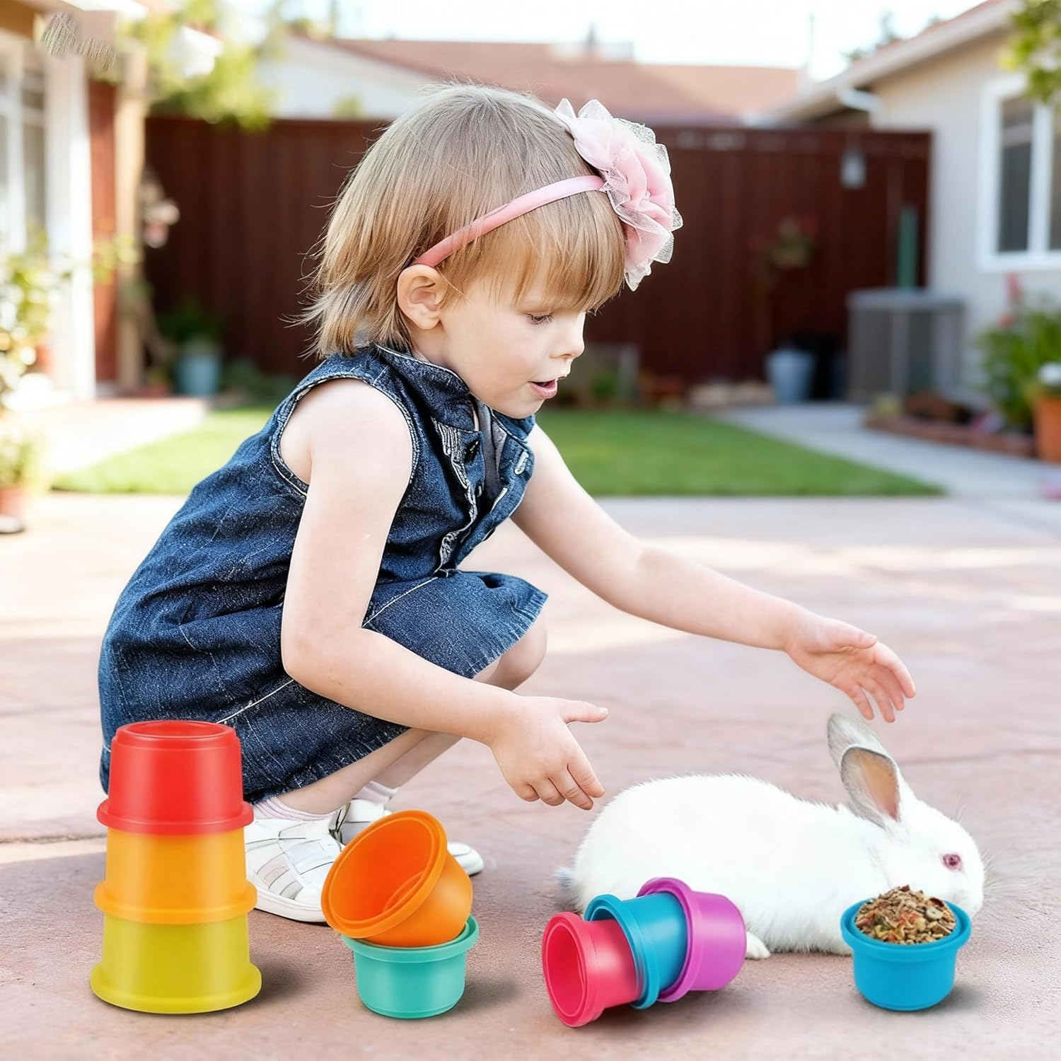 AMSGANK 8 PCS Stacking Cups, Rabbit Stacking Cups Bunny Pet Toys Rabbit Toys for Hiding Food and Playtime Fun Stack up Cups for Guinea Pigs Small Animals (Multi-Coloured) image number 5