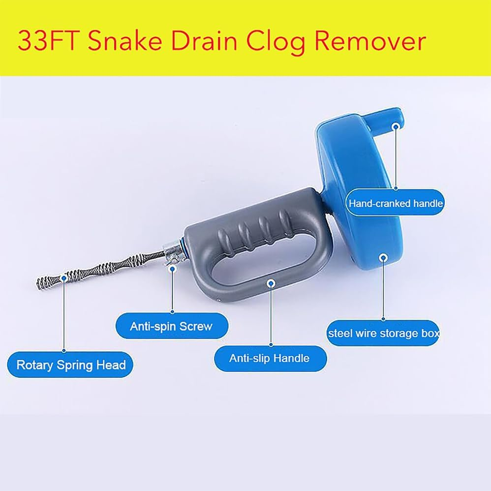13 M Drain Clog Remover,Snake Auger,Hand Cranked Handle, anti Slip Handlez,Heavy Duty Plumbing Snake for Kitchen Sink, Toilet, Shower, Bathtub Clog Remover, Unclog Drain Hair Removal Tool image number 1